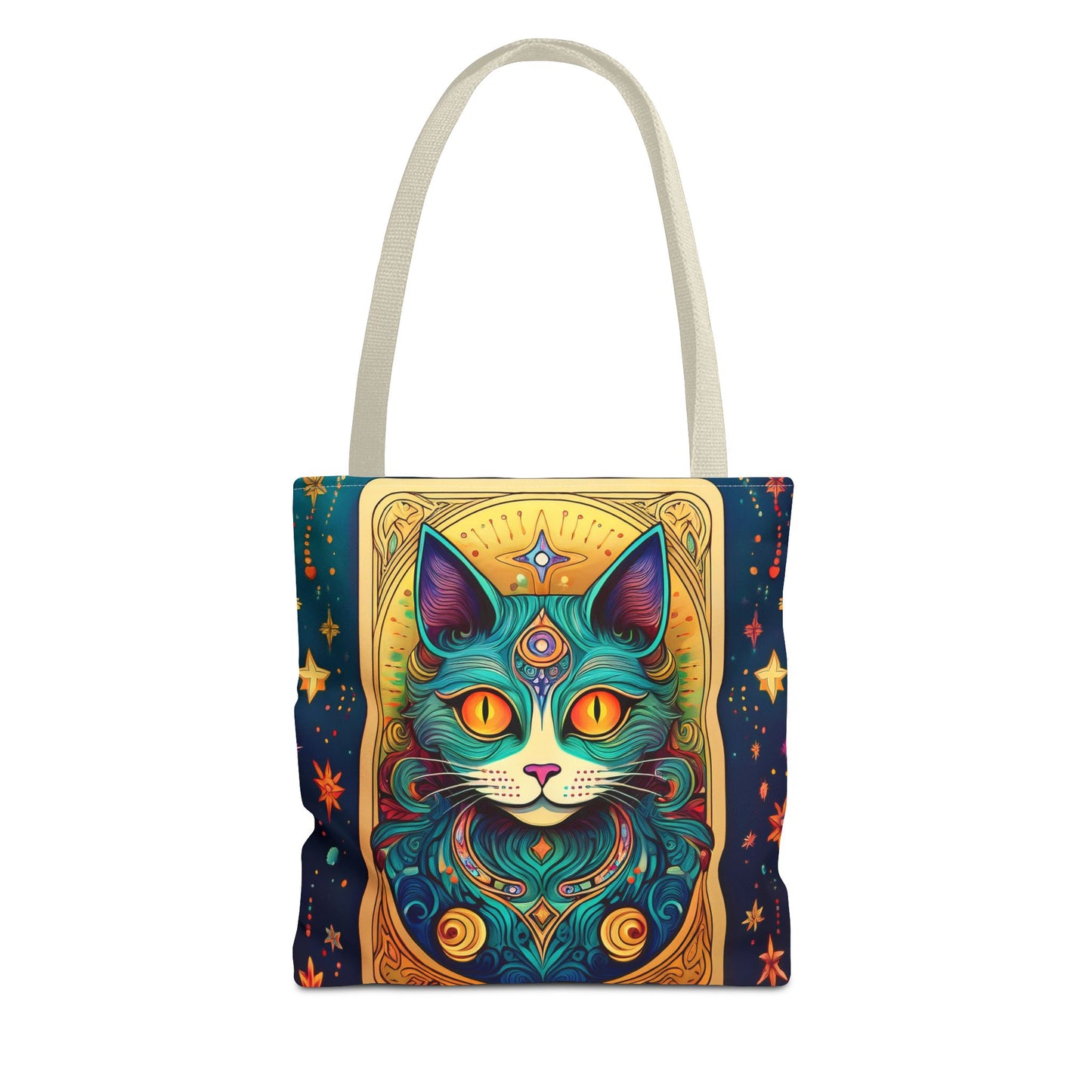 Tarot Style Cat Tote Bag - Navy and Gold