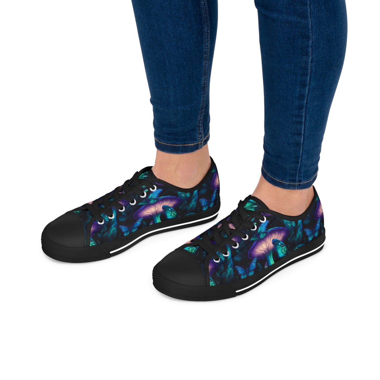 Bioluminescent Mushrooms & Moths - Women's Low Top Sneakers