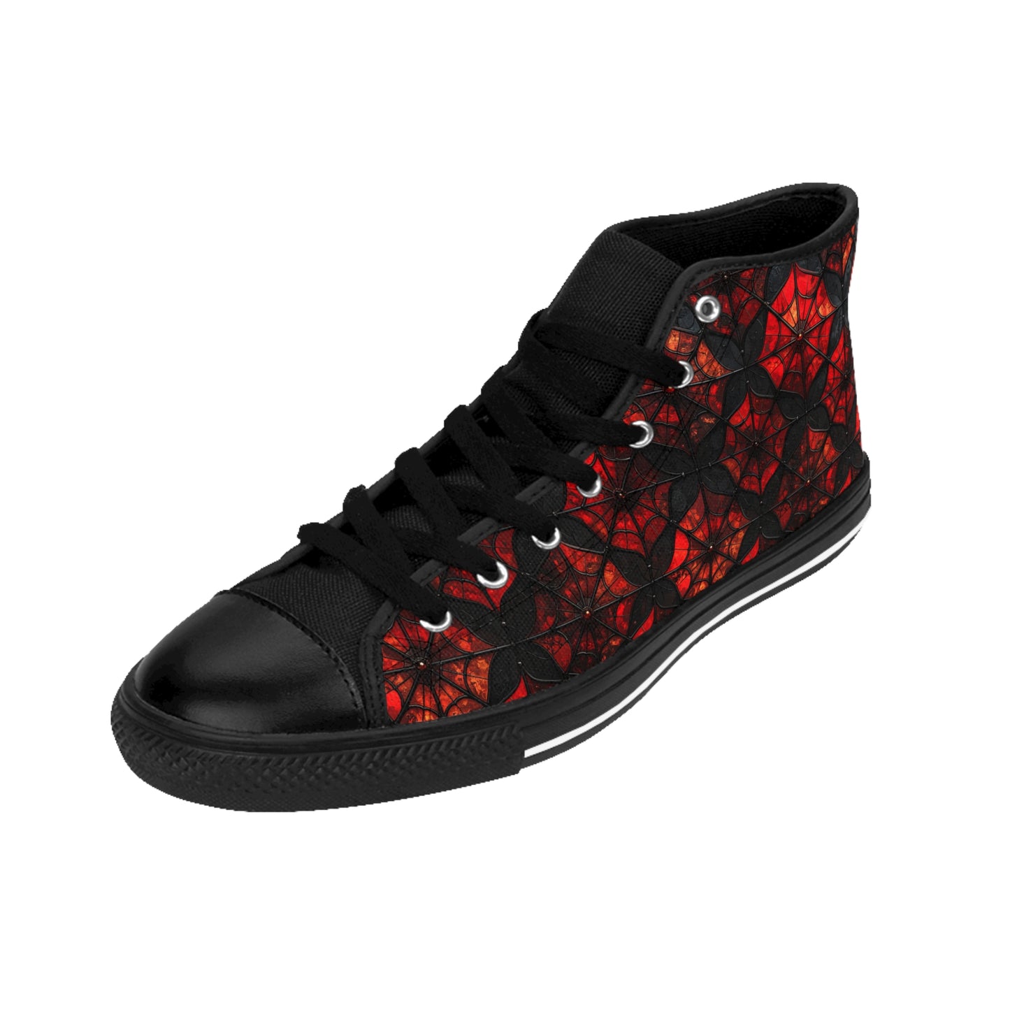 Black and Red Stanned Glass Spiderwebs - Women's Classic High Top Sneakers