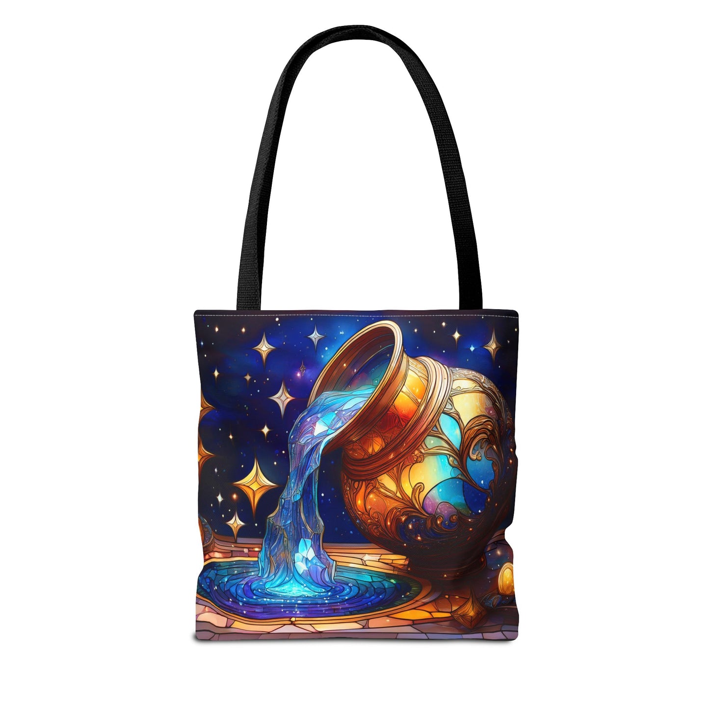 Aquarius - Water Bearer Stained Glass Style Tote Bag (All Over Print)