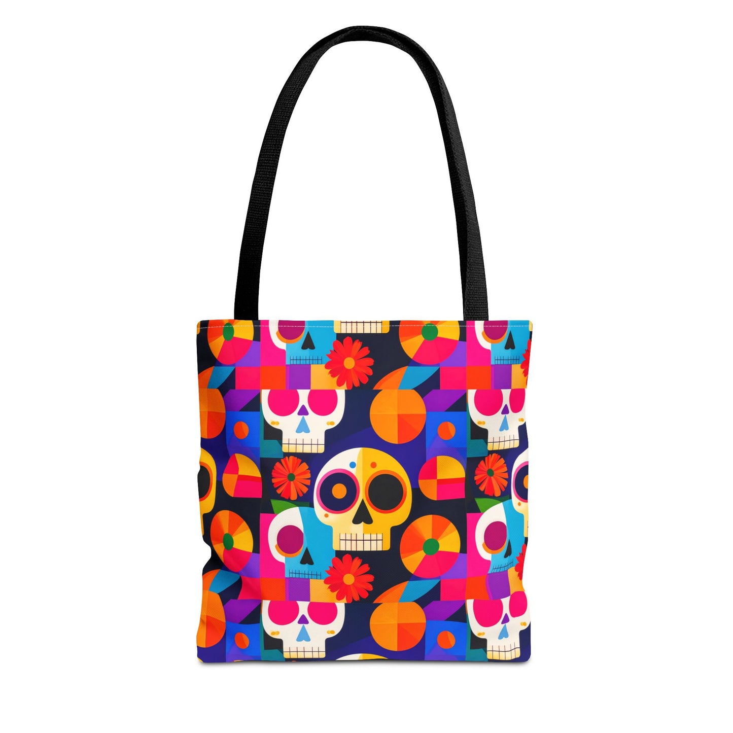 Colorful Sugar Skull Tote Bag, Day of the Dead Bag, Bauhaus Cubism Style Bag