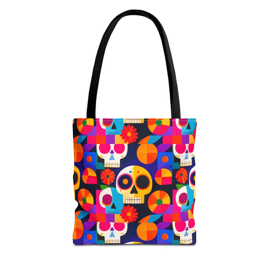 Colorful Sugar Skull Tote Bag, Day of the Dead Bag, Bauhaus Cubism Style Bag
