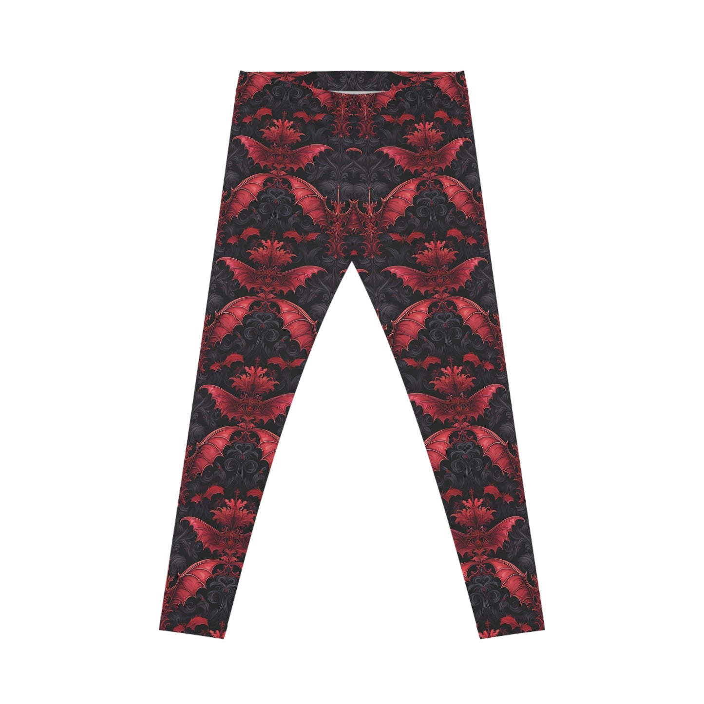 Black and Red Damask Bat Pattern Leggings