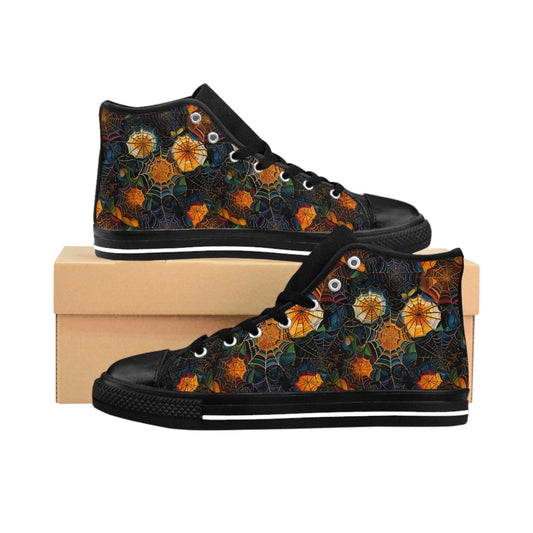 Black Orange Mixed Spiderwebs - Women's Classic High Top Sneakers