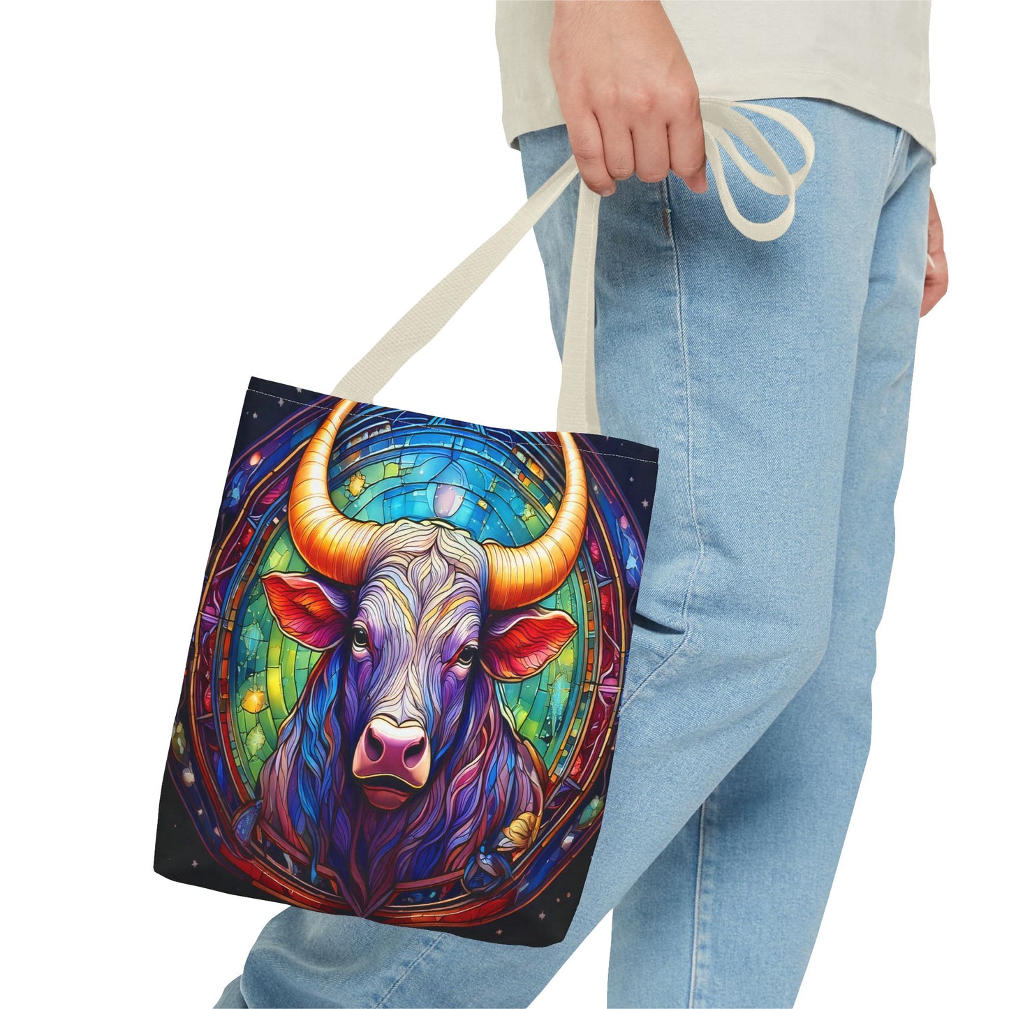 Taurus Bull Stained Glass Style Tote Bag