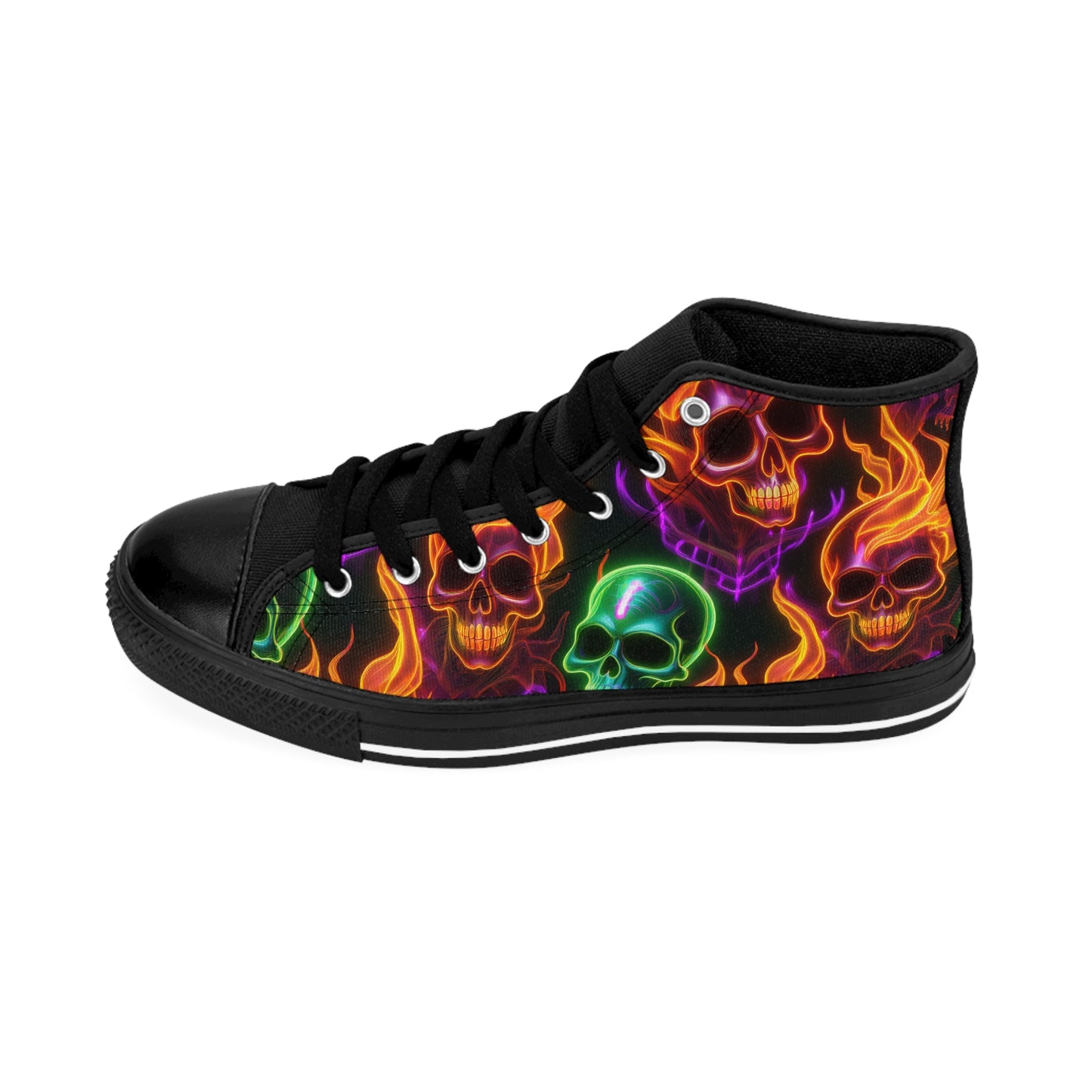 Neon Flame Skulls - Men's Classic High Top Sneakers