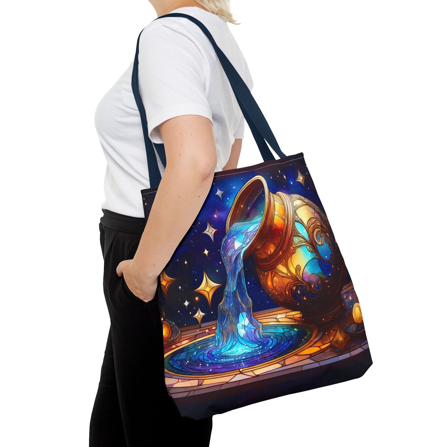 Aquarius - Water Bearer Stained Glass Style Tote Bag (All Over Print)