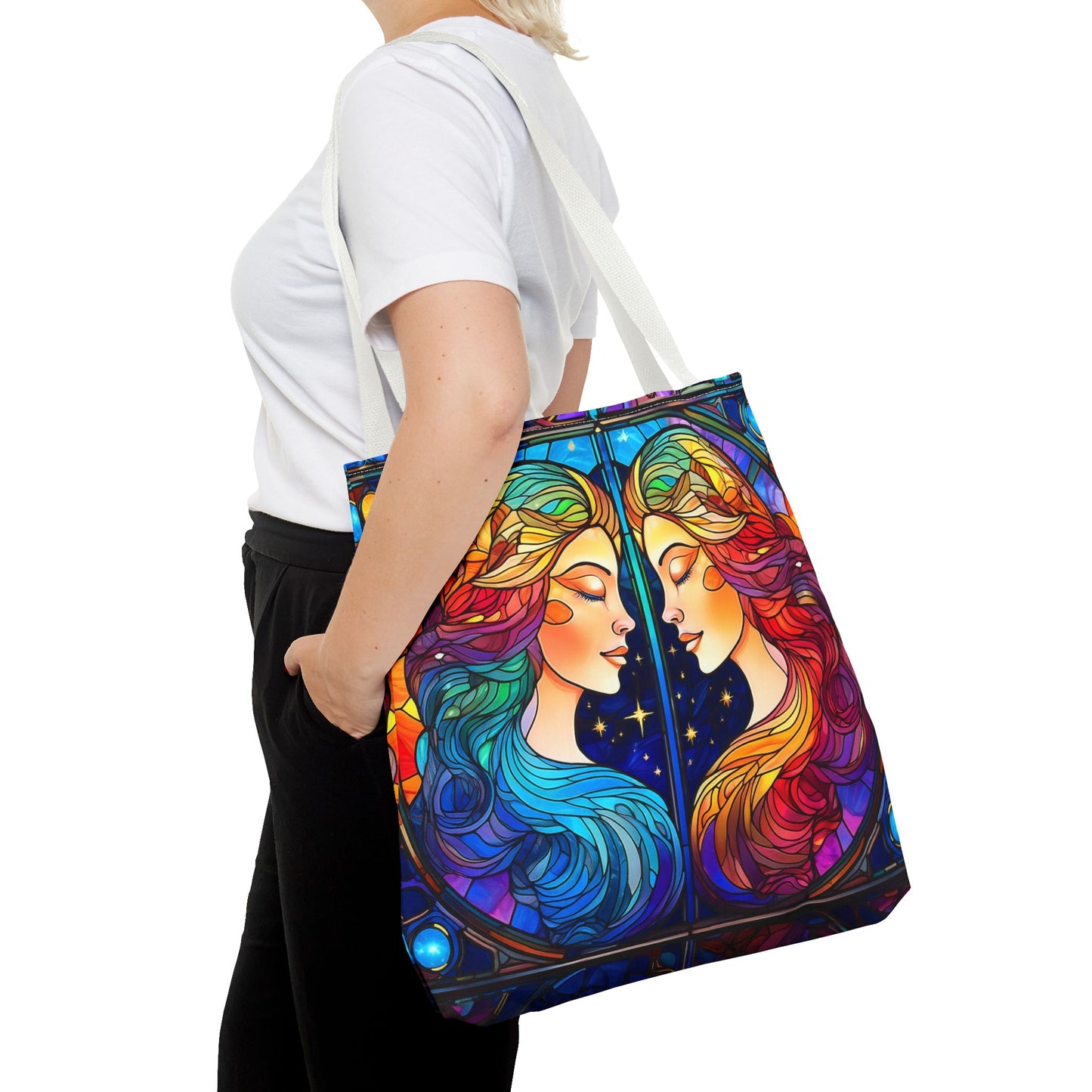 Gemini Twins Stained Glass Style Tote Bag (All Over Print)