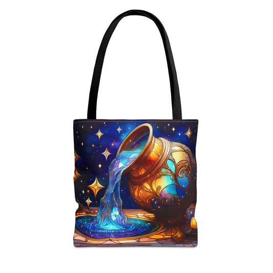 Aquarius - Water Bearer Stained Glass Style Tote Bag (All Over Print)