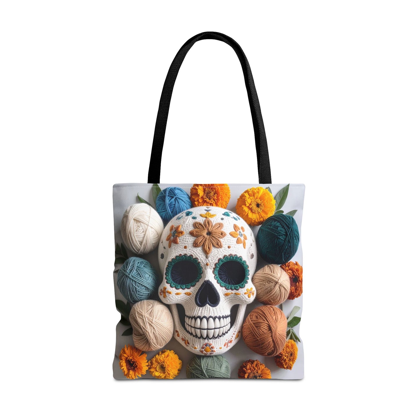 Knitted Sugar Skull & Marigolds Tote Bag