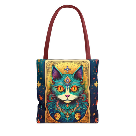 Tarot Style Cat Tote Bag - Navy and Gold