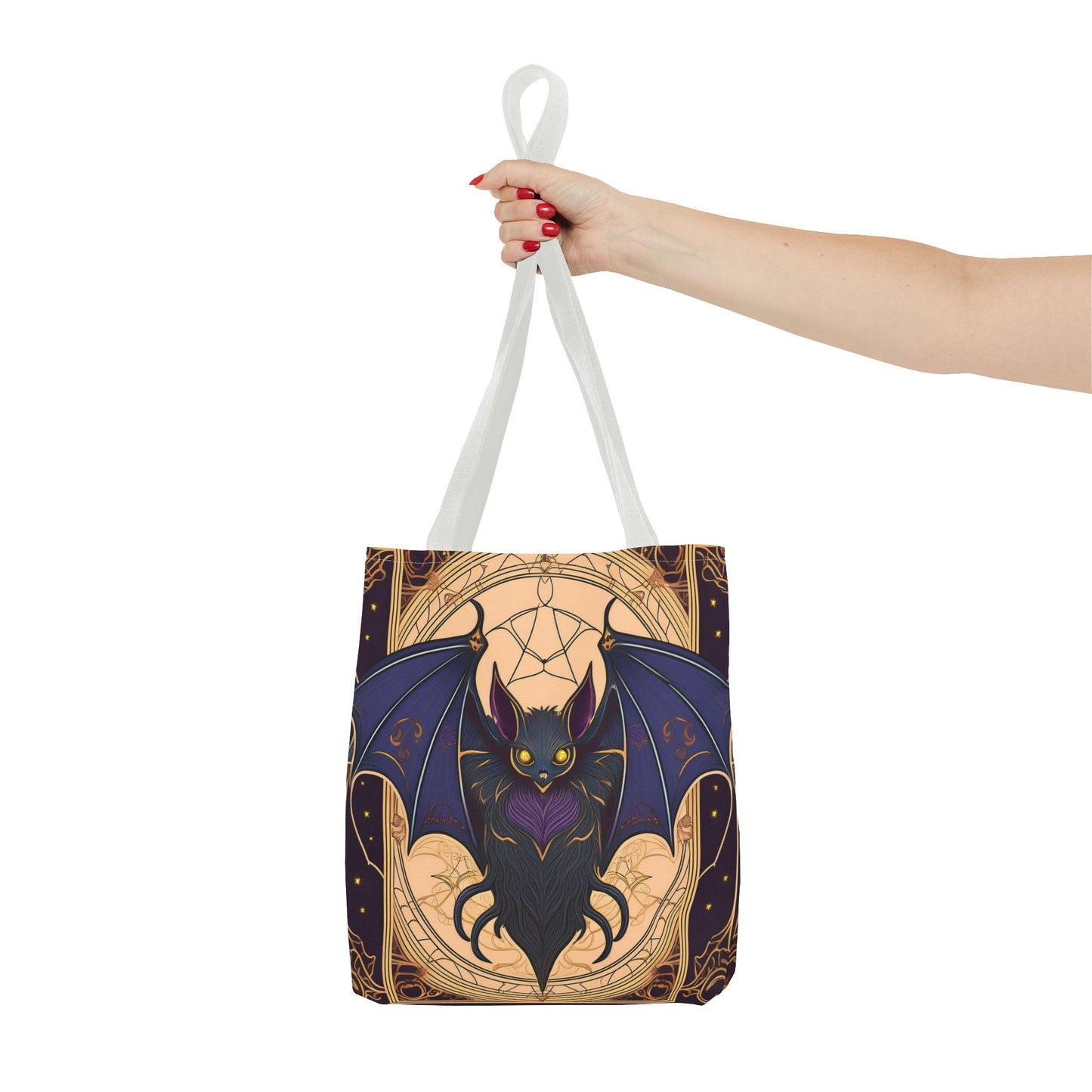 Tarot Style Bat Tote Bag - Violet Black & Gold