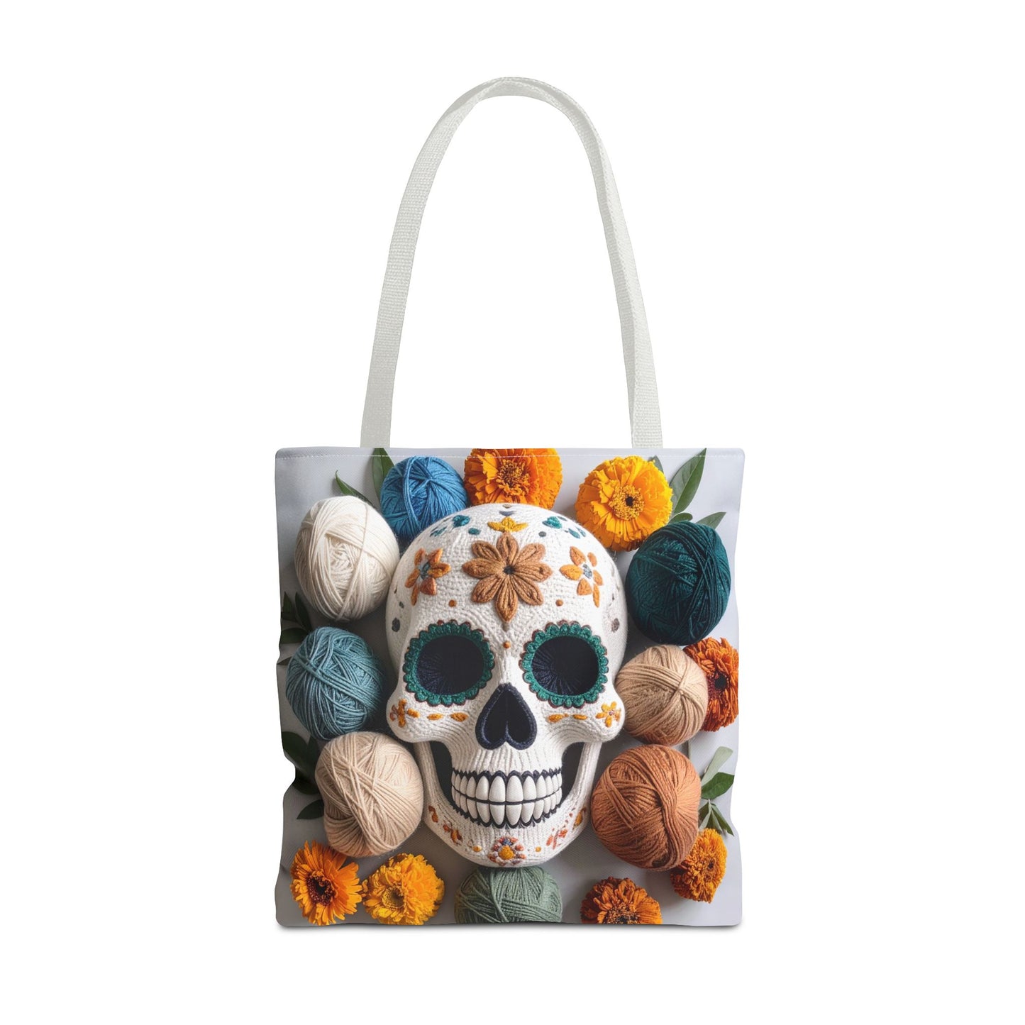 Knitted Sugar Skull & Marigolds Tote Bag