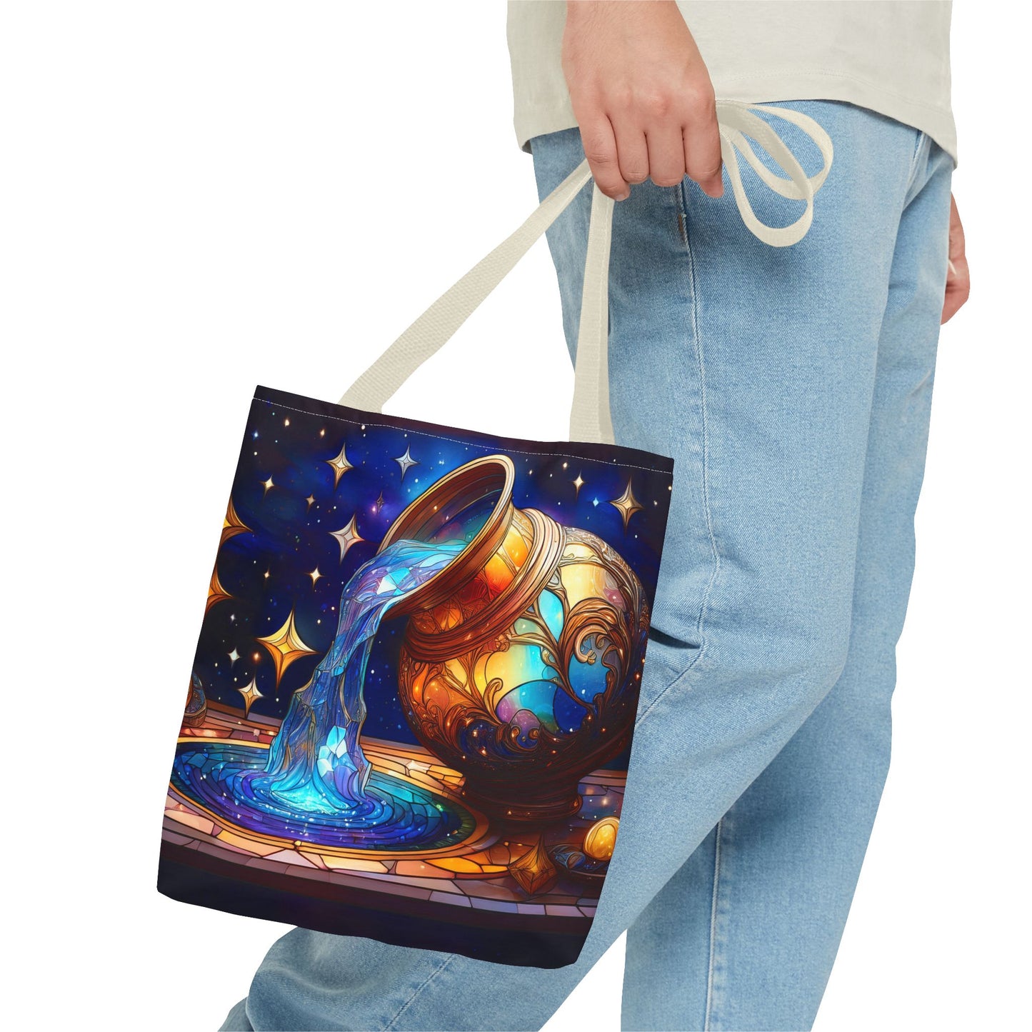 Aquarius - Water Bearer Stained Glass Style Tote Bag (All Over Print)