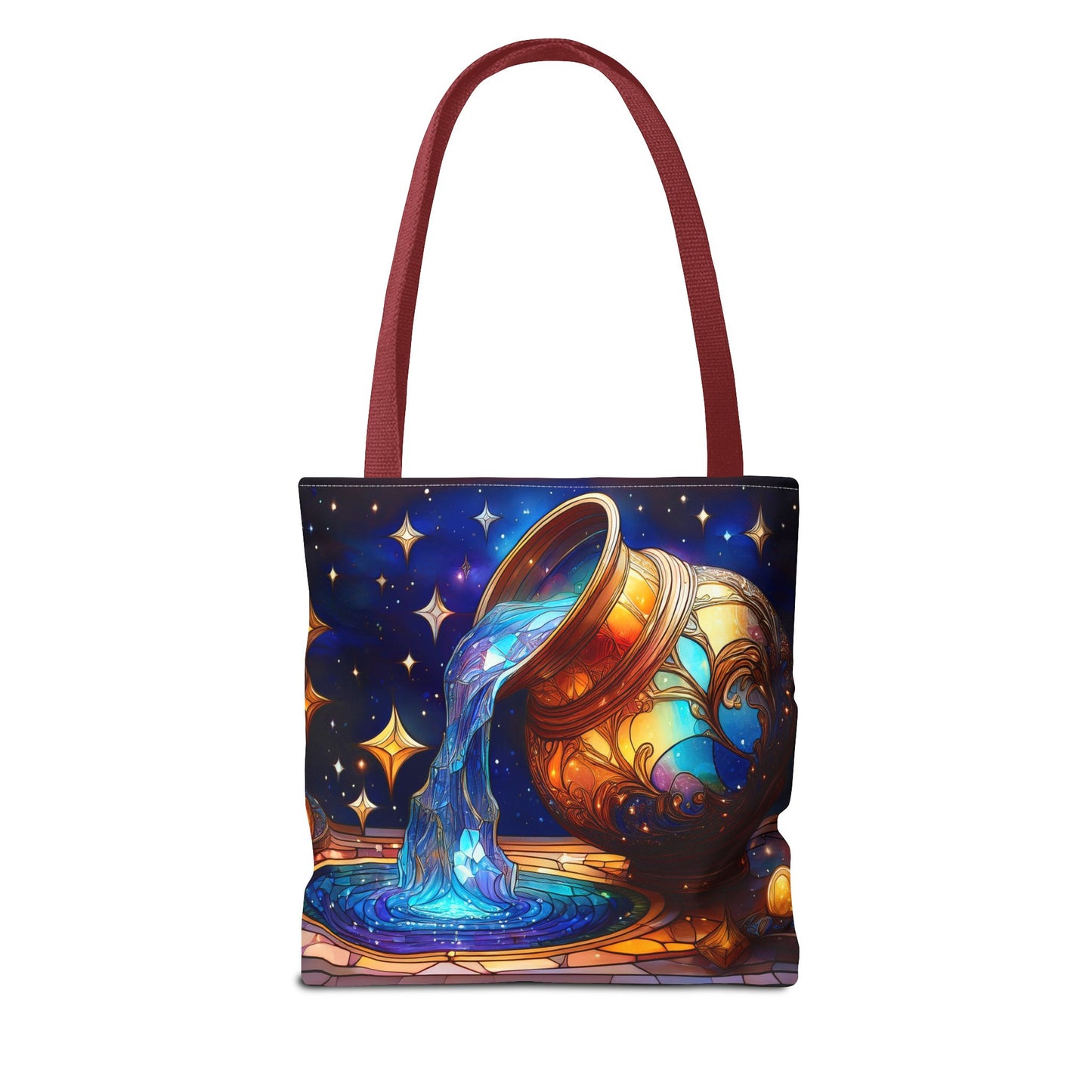 Aquarius - Water Bearer Stained Glass Style Tote Bag (All Over Print)
