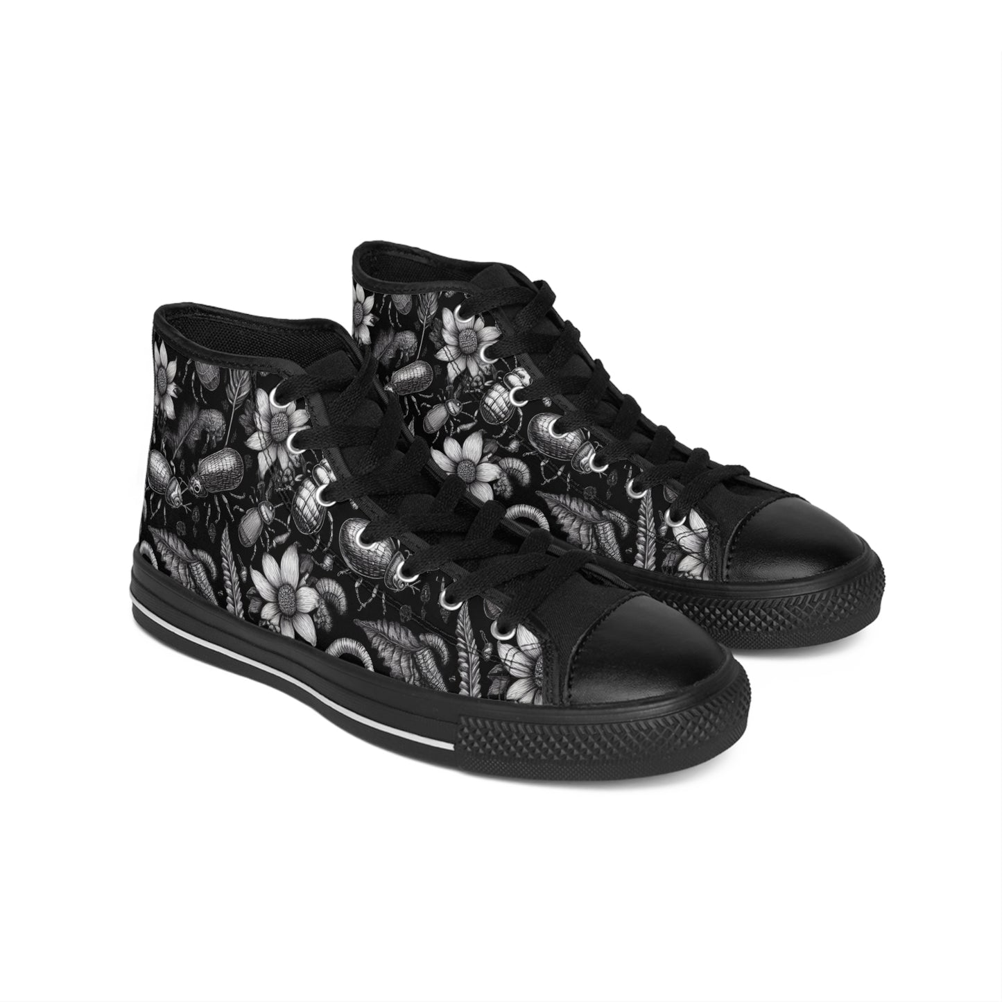 Monochrome Bugs and Flowers - Women's Classic High Top Sneakers