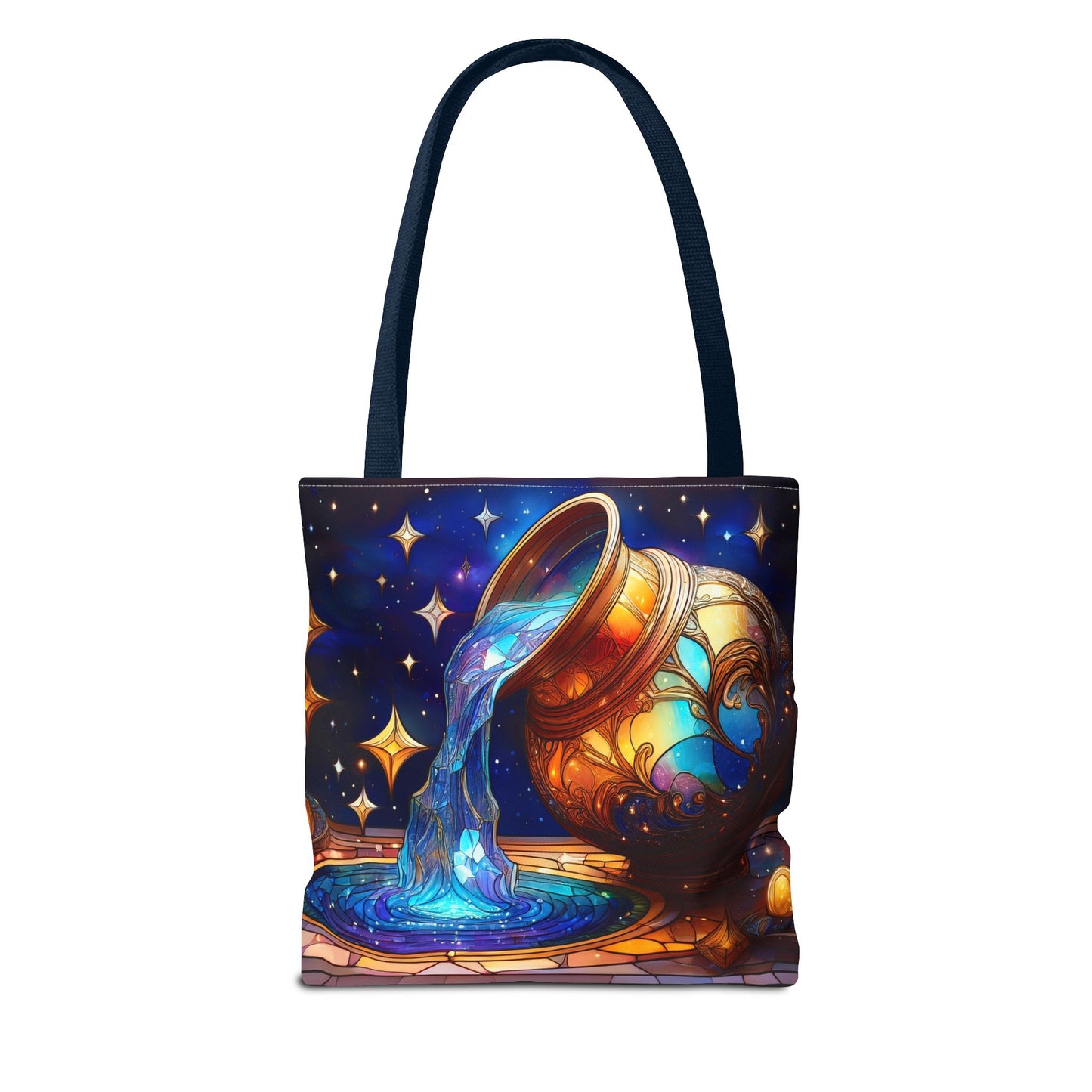 Aquarius - Water Bearer Stained Glass Style Tote Bag (All Over Print)