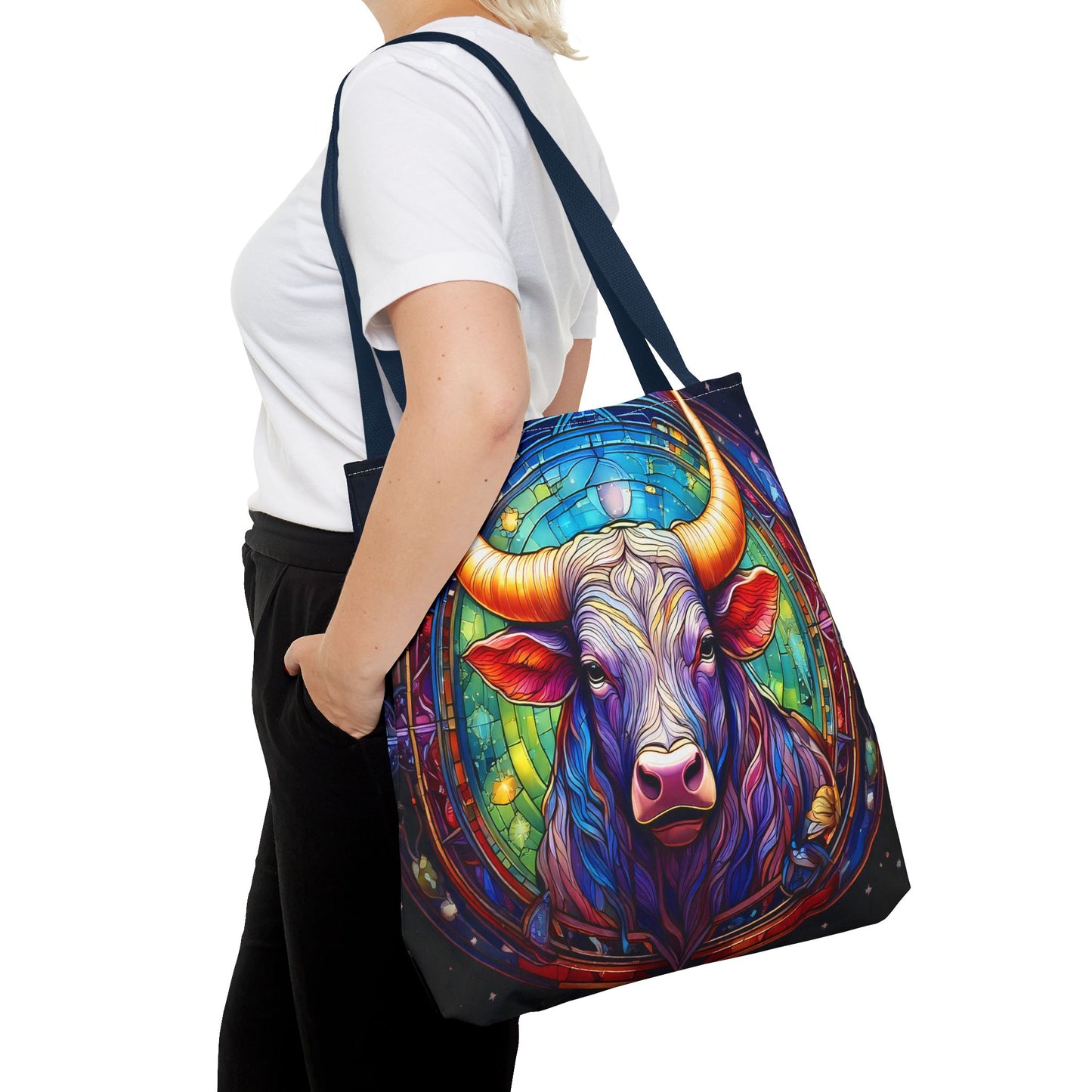 Taurus Bull Stained Glass Style Tote Bag