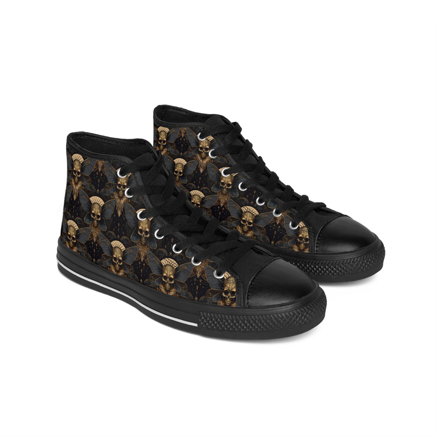 Skull Moth Art Deco Style Women's Classic High Top Sneakers