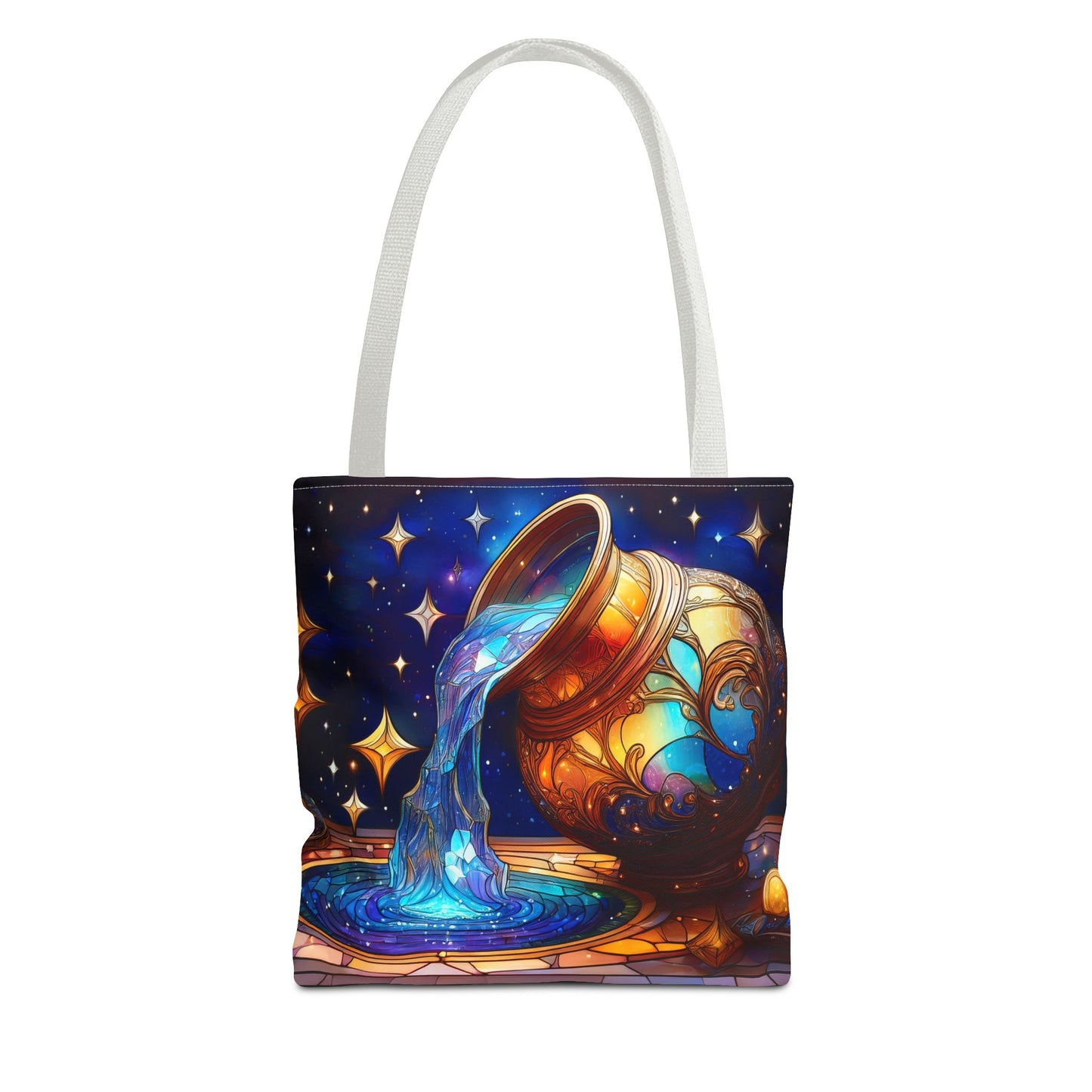 Aquarius - Water Bearer Stained Glass Style Tote Bag (All Over Print)