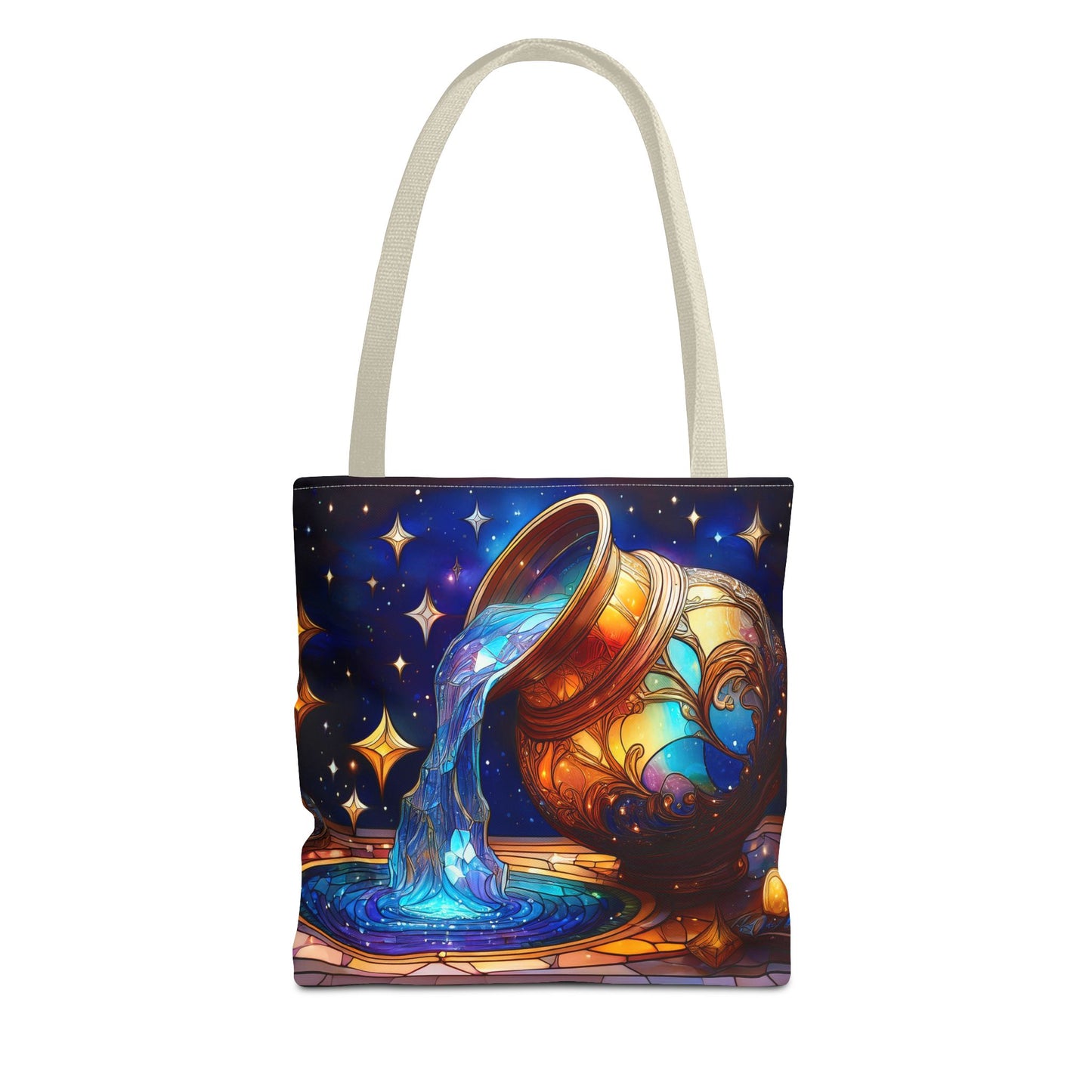 Aquarius - Water Bearer Stained Glass Style Tote Bag (All Over Print)