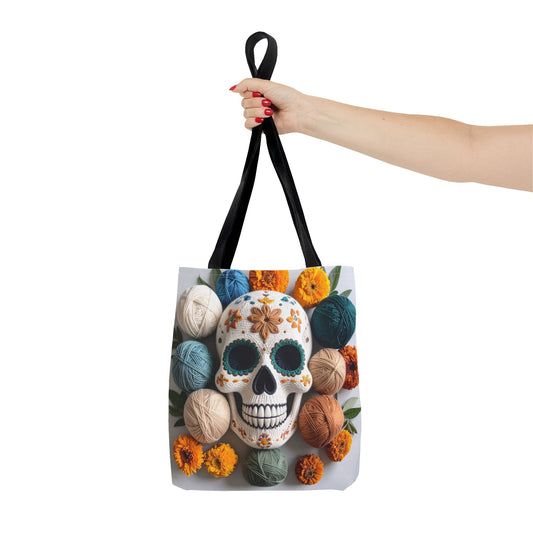 Knitted Sugar Skull & Marigolds Tote Bag
