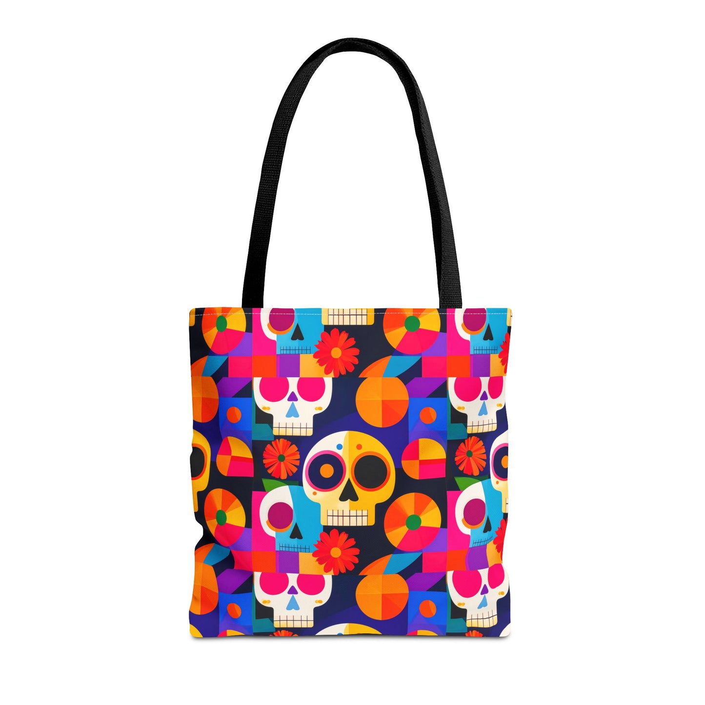 Colorful Sugar Skull Tote Bag, Day of the Dead Bag, Bauhaus Cubism Style Bag