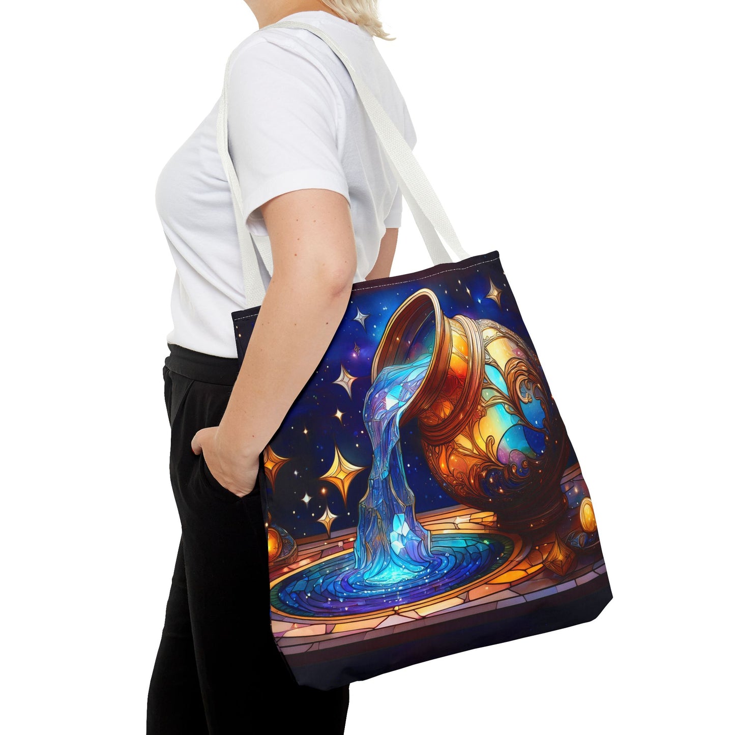 Aquarius - Water Bearer Stained Glass Style Tote Bag (All Over Print)