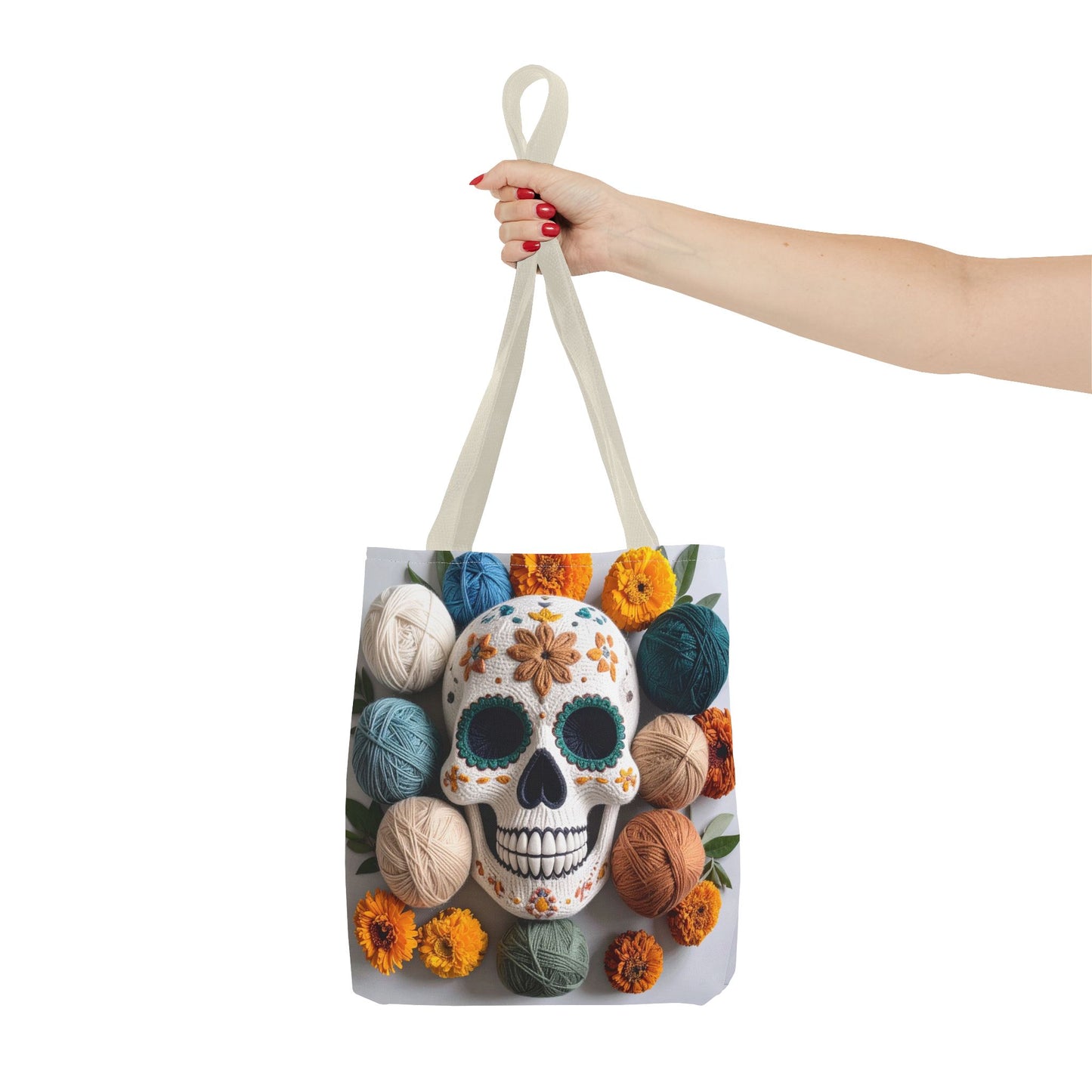 Knitted Sugar Skull & Marigolds Tote Bag