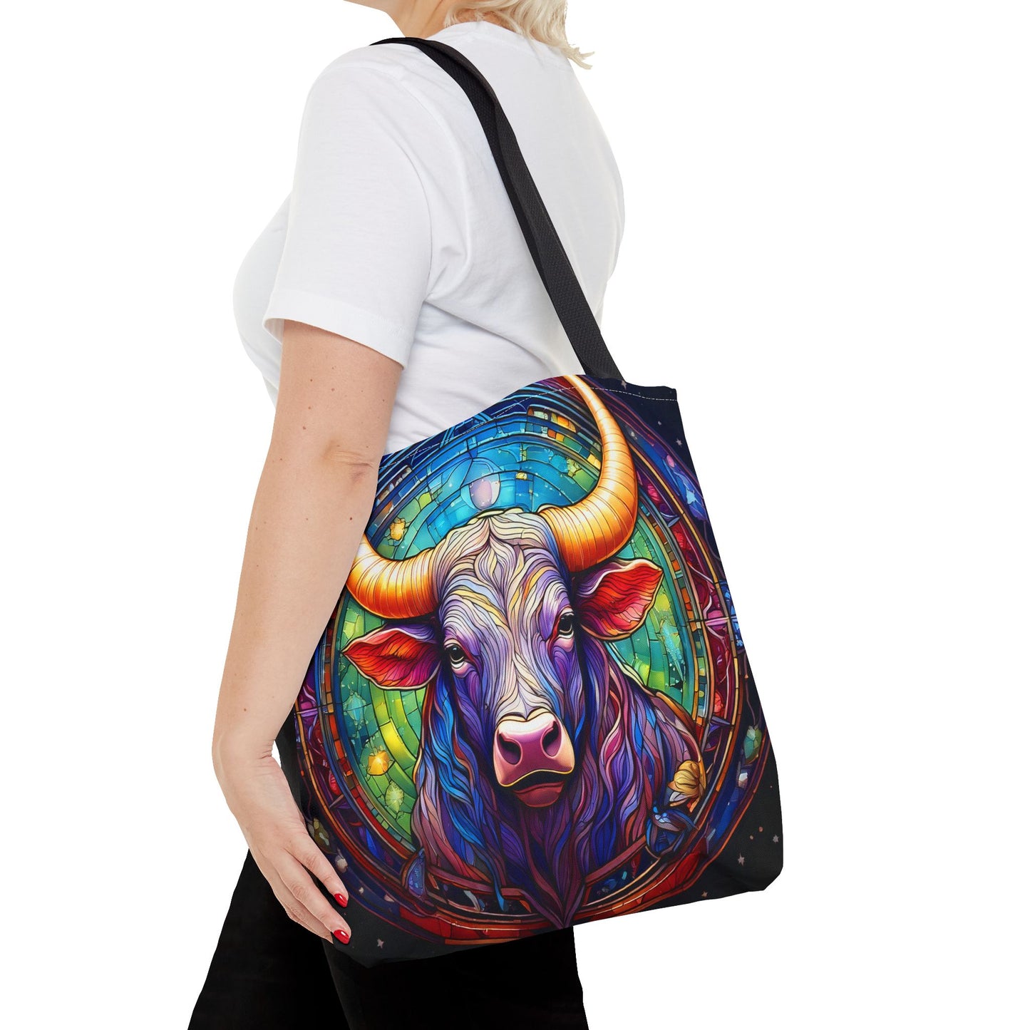 Taurus Bull Stained Glass Style Tote Bag