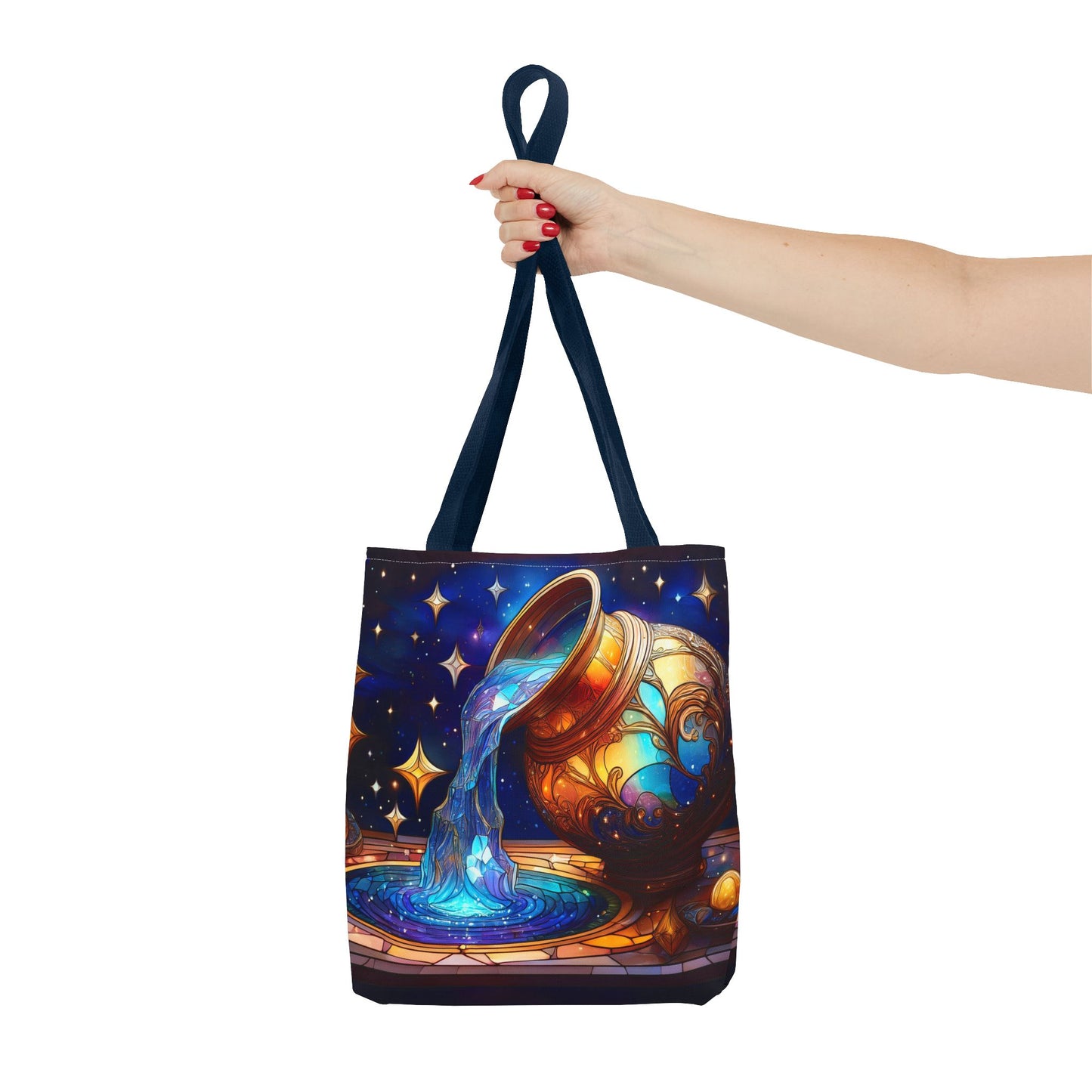Aquarius - Water Bearer Stained Glass Style Tote Bag (All Over Print)