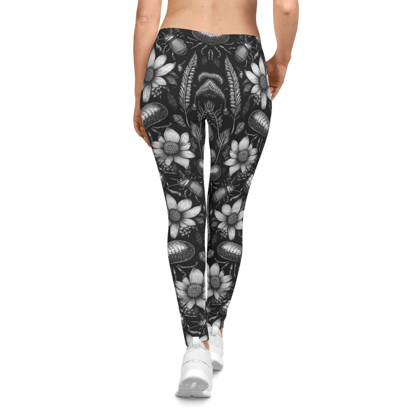 Monochrome Bugs and Flowers Leggings