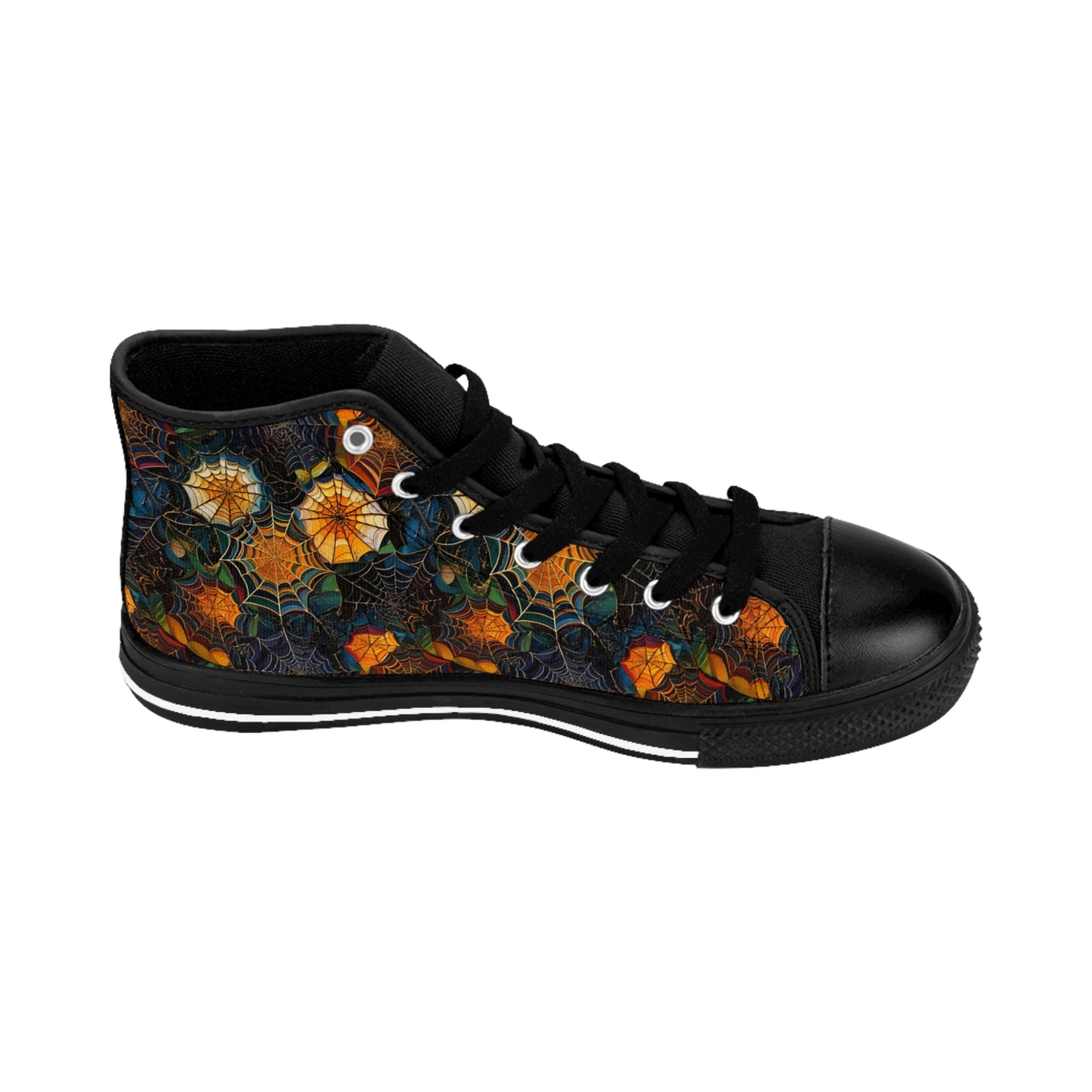 Black Orange Mixed Spiderwebs - Women's Classic High Top Sneakers