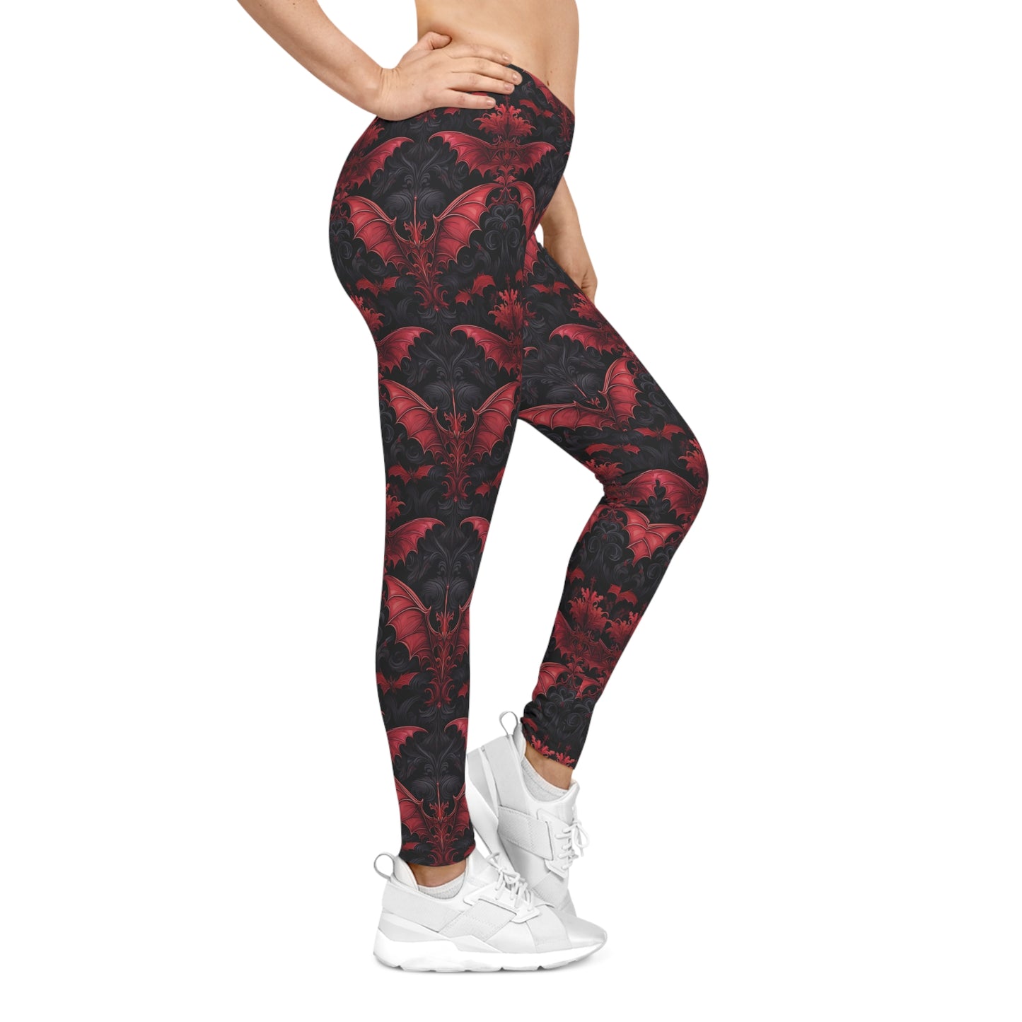 Black and Red Damask Bat Pattern Leggings