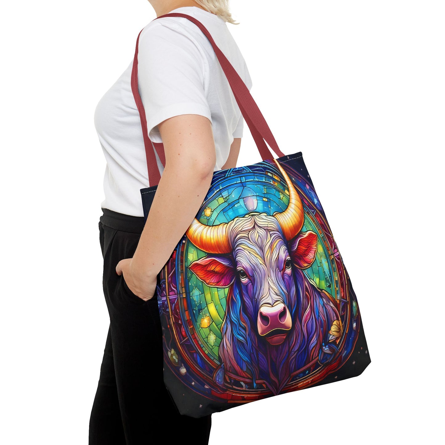 Taurus Bull Stained Glass Style Tote Bag