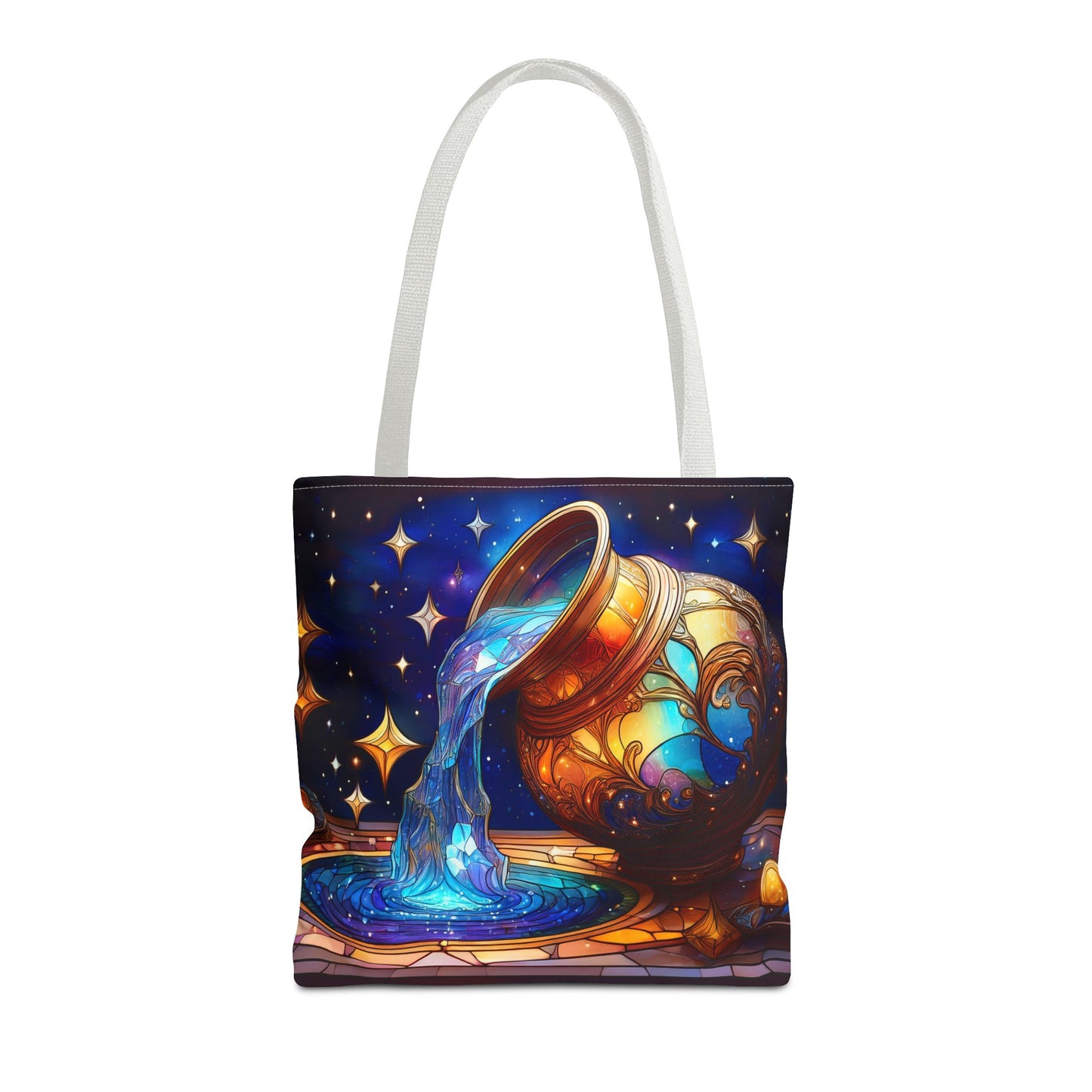 Aquarius - Water Bearer Stained Glass Style Tote Bag (All Over Print)