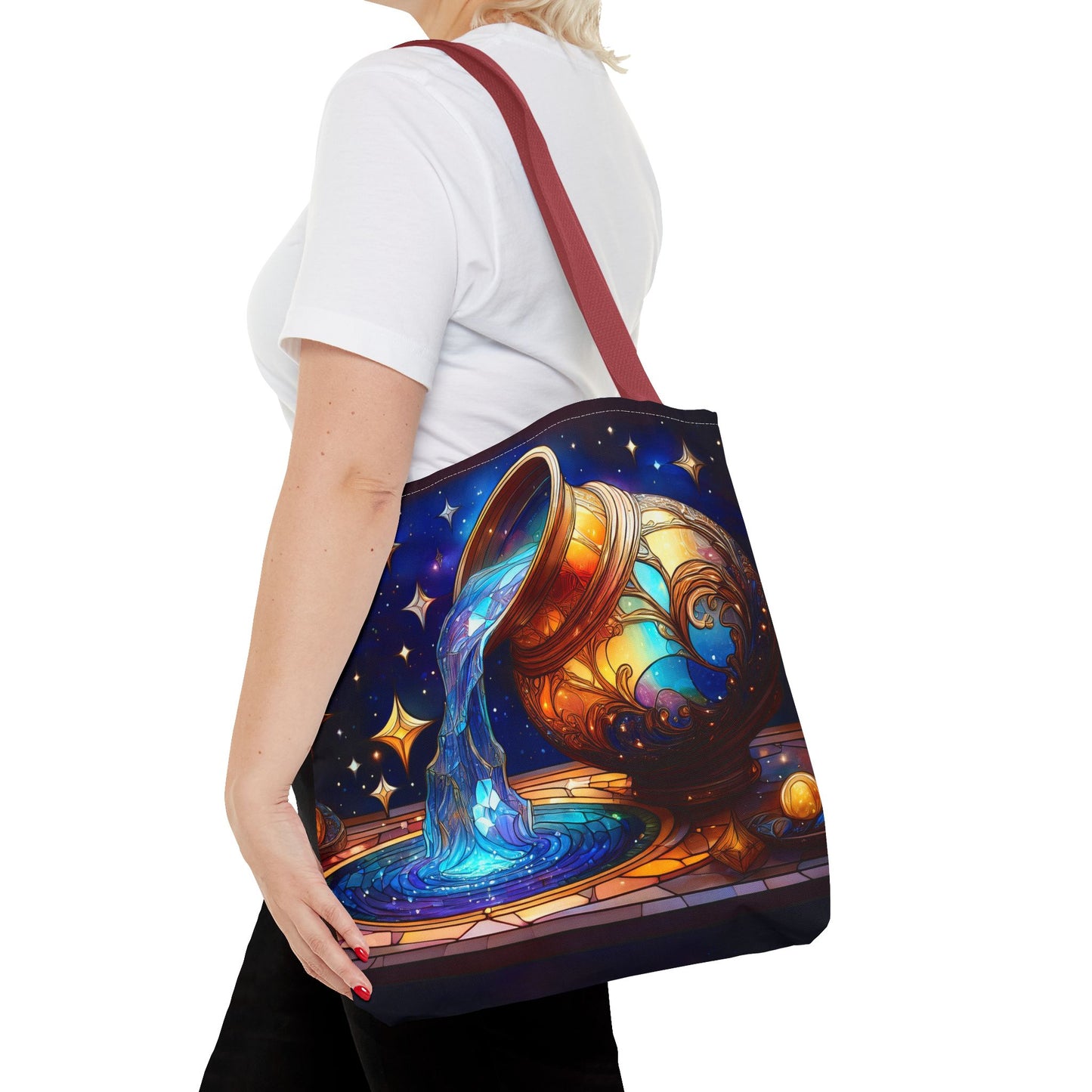 Aquarius - Water Bearer Stained Glass Style Tote Bag (All Over Print)