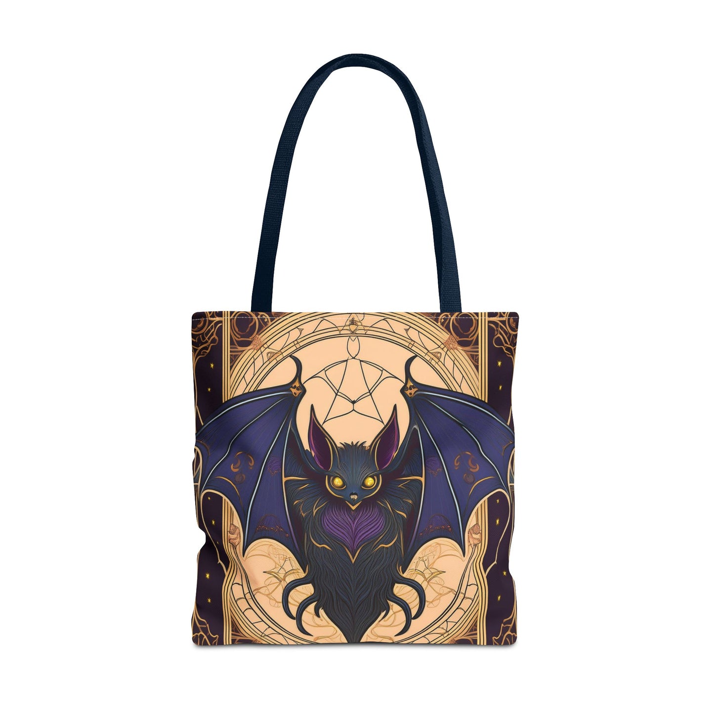 Tarot Style Bat Tote Bag - Violet Black & Gold