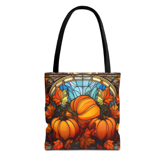 Fall Pumpkin Stained Glass Style Tote Bag