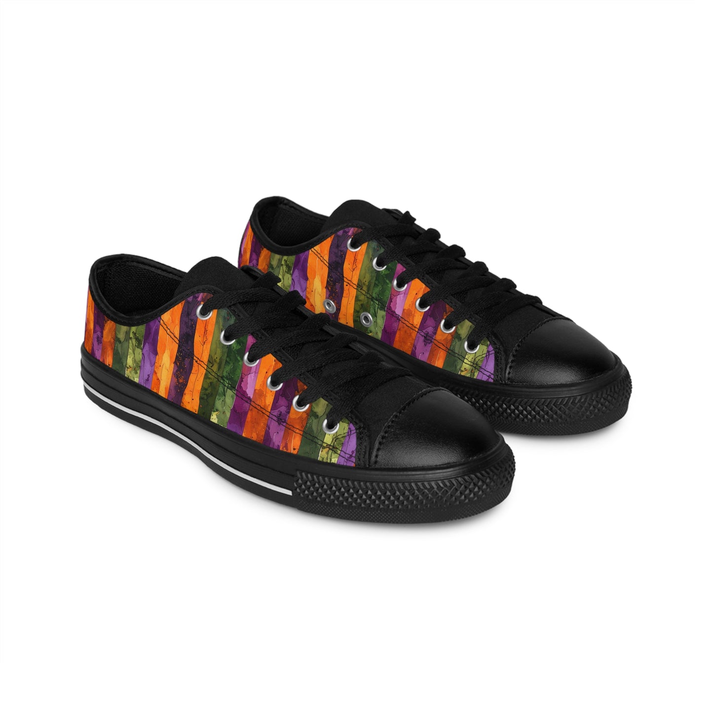 Halloween Watercolor Stripes - Women's Classic Low Top Sneakers