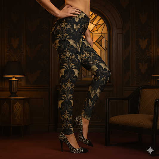 Art Deco Black and Gold Bat Leggings
