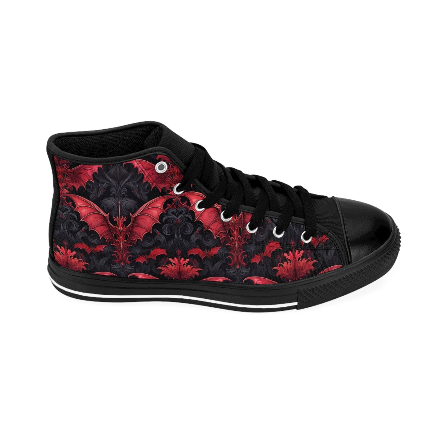 Black and Red Damask Bats - Men's Classic High Top Sneakers