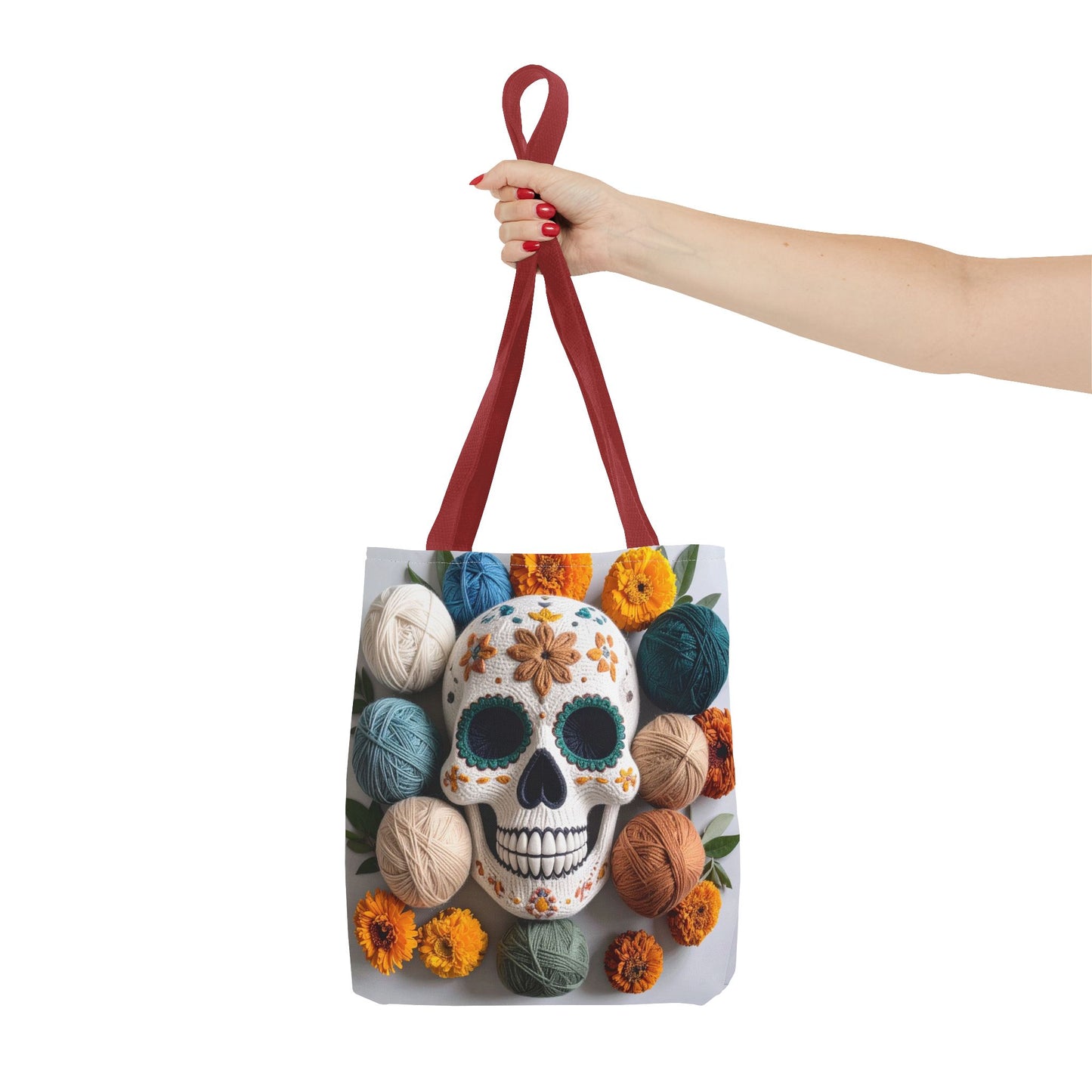 Knitted Sugar Skull & Marigolds Tote Bag