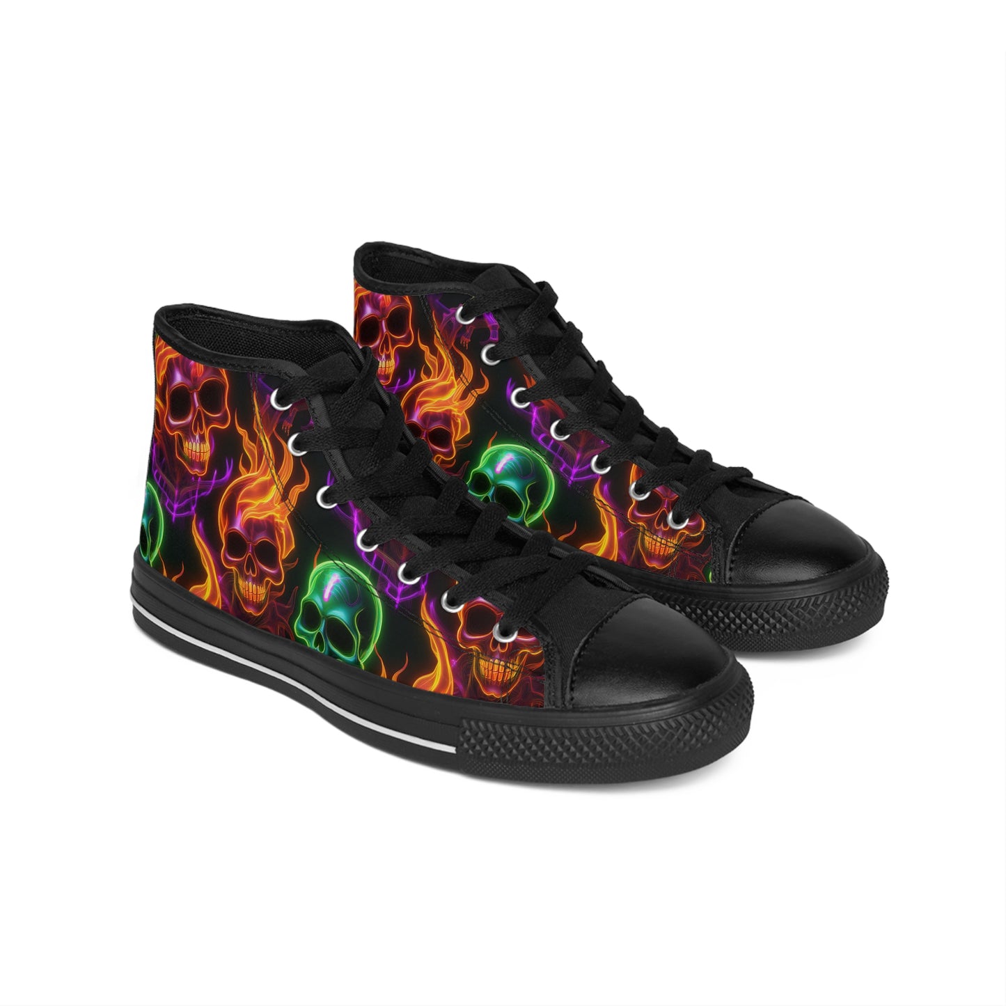 Neon Flame Skulls - Men's Classic High Top Sneakers