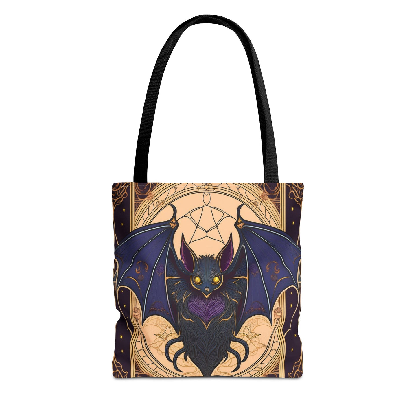 Tarot Style Bat Tote Bag - Violet Black & Gold
