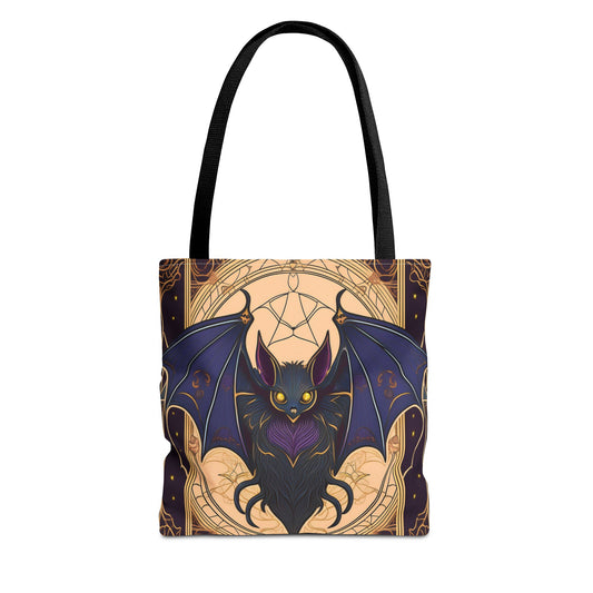 Tarot Style Bat Tote Bag - Violet Black & Gold
