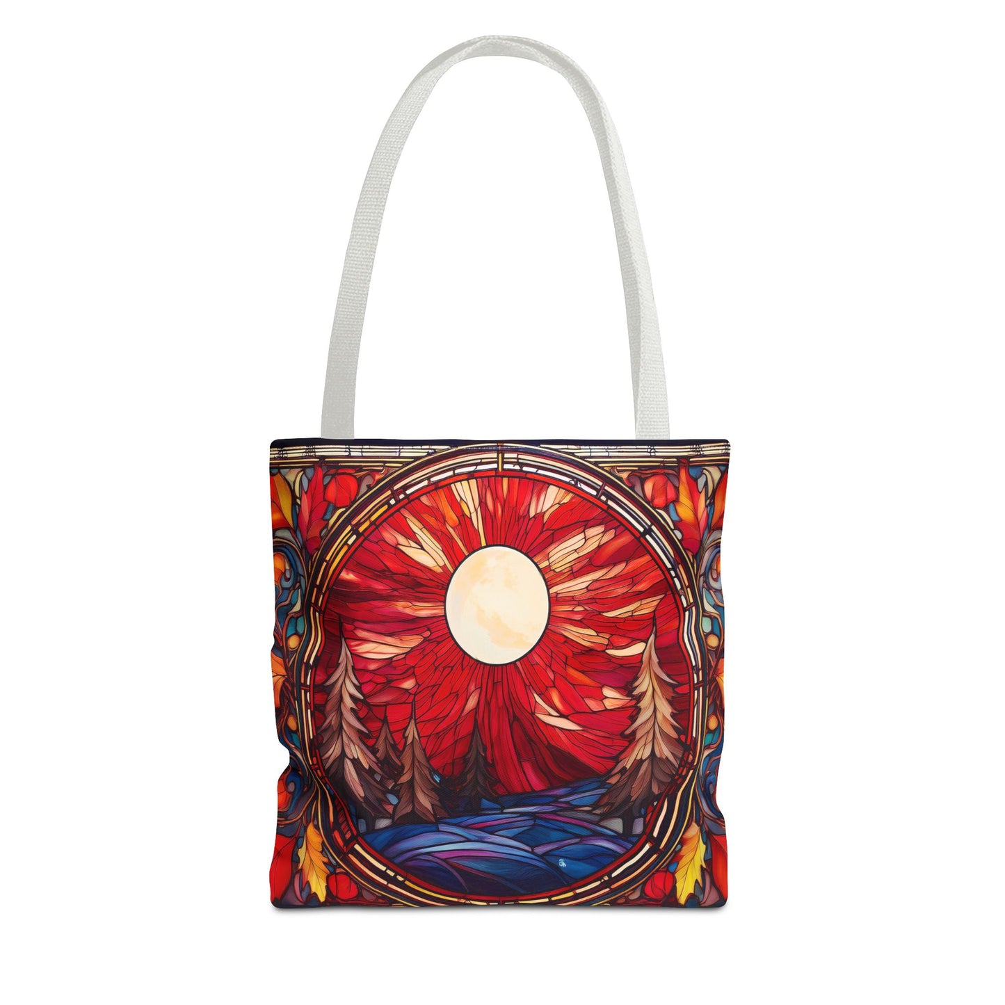 Stained Glass Style Tote Bag with Fall Scene