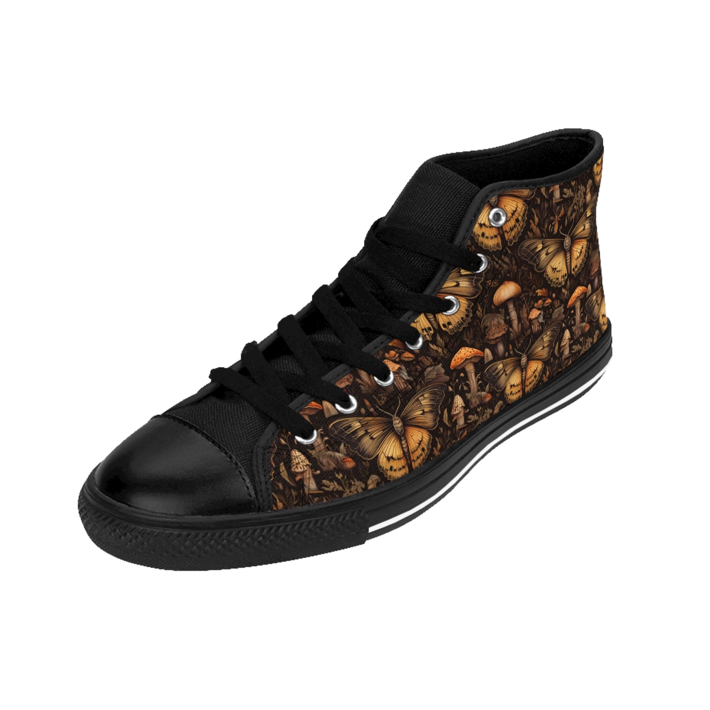 Mushrooms and Moths - Women's Classic High Top Black Sneakers