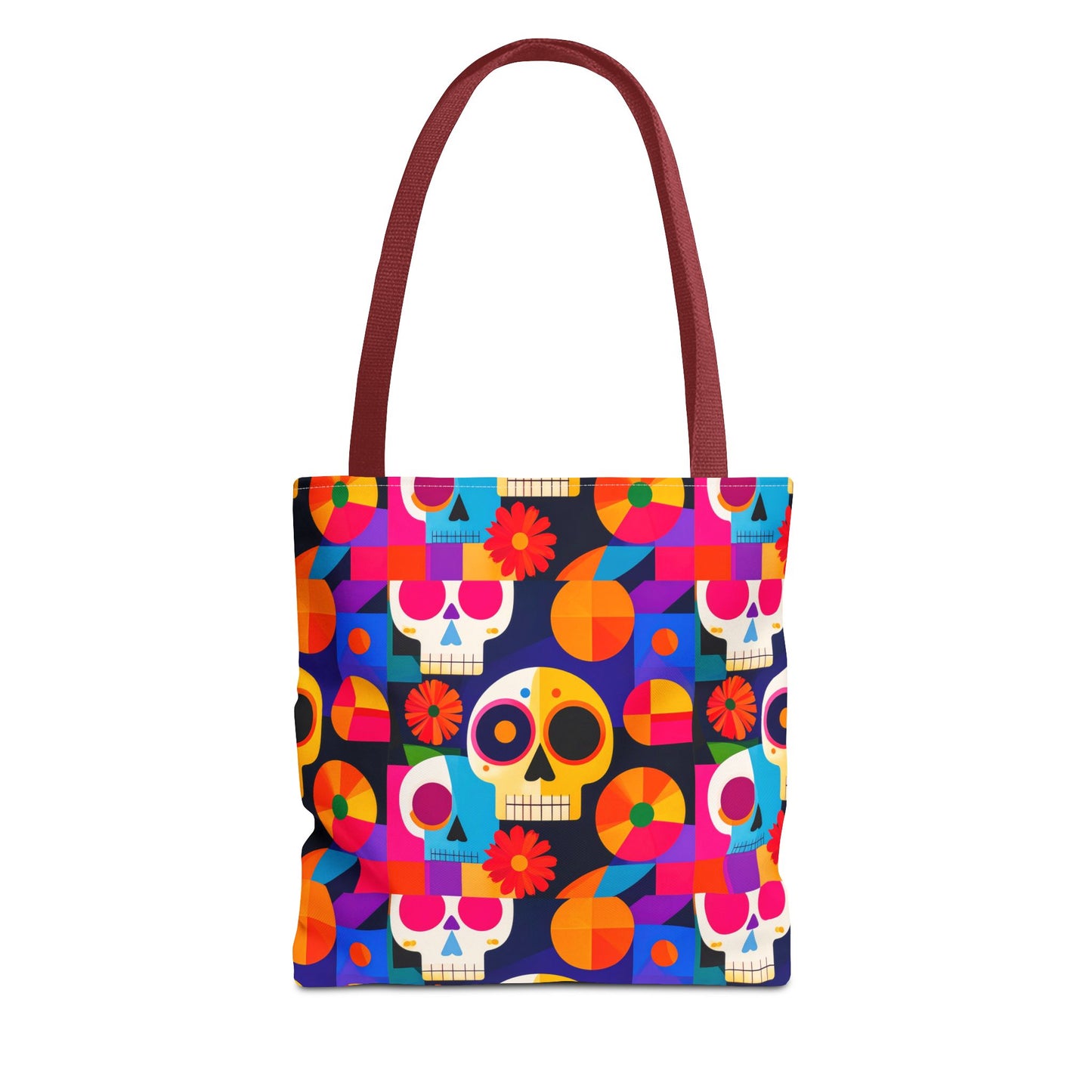 Colorful Sugar Skull Tote Bag, Day of the Dead Bag, Bauhaus Cubism Style Bag