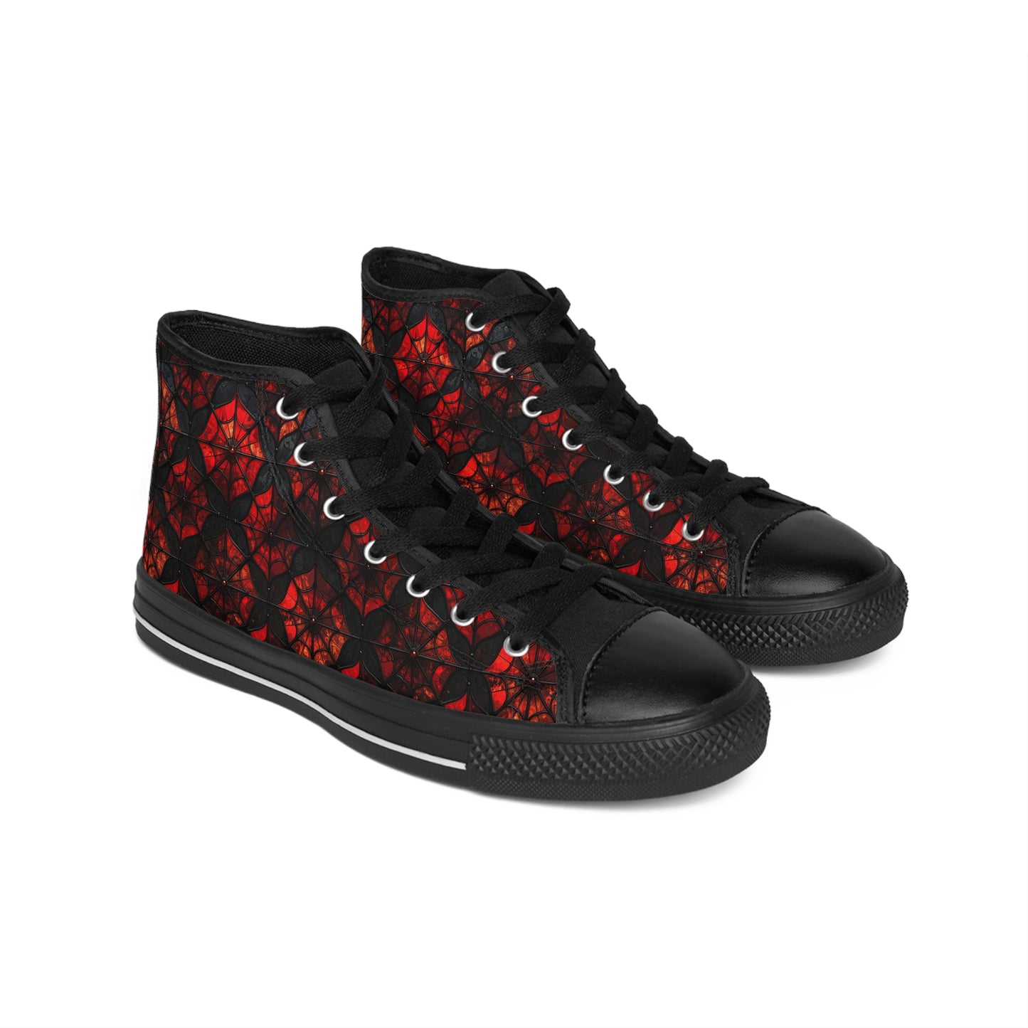 Black and Red Stanned Glass Spiderwebs - Women's Classic High Top Sneakers